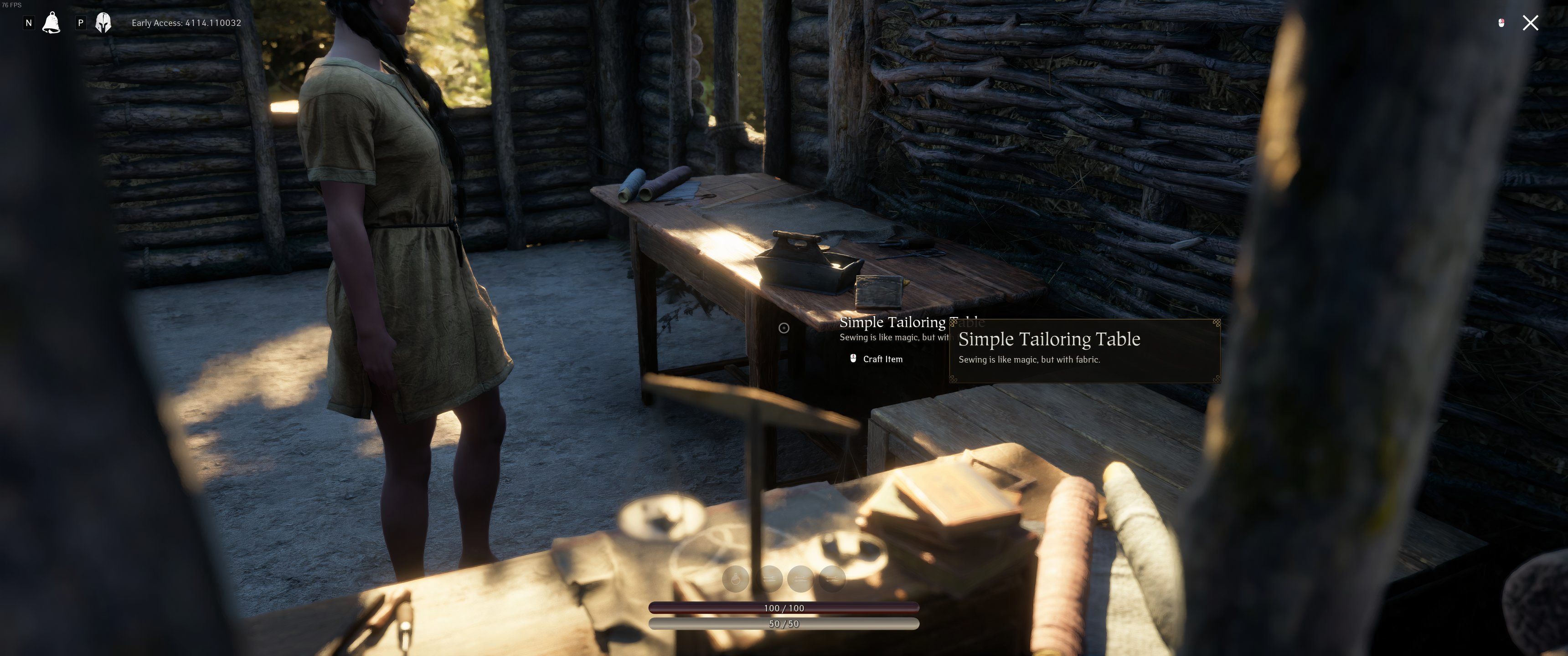 Pax Dei: A closeup of the Simple Tailoring Table