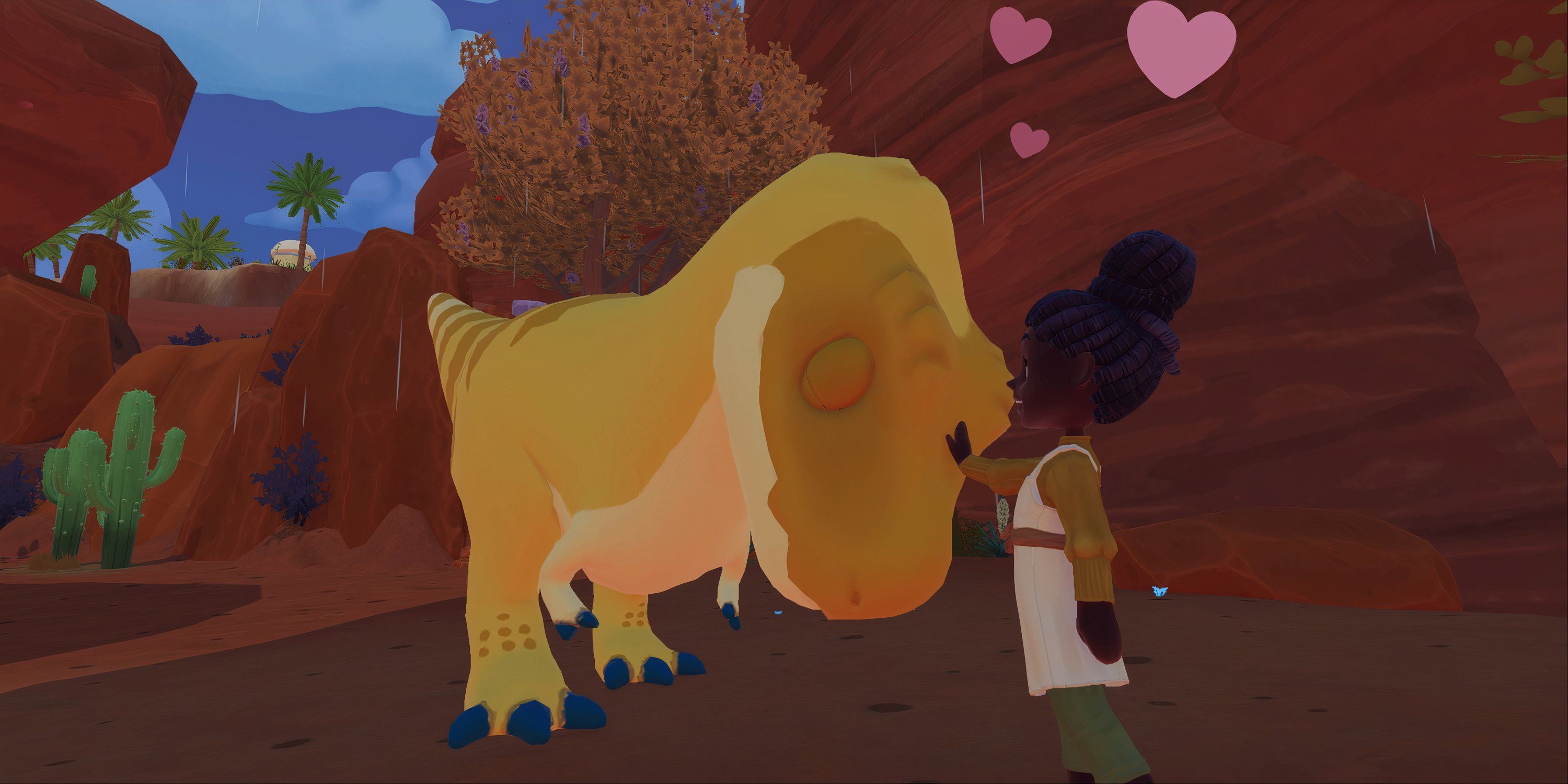 Petting a dinosaur in Ariacotta Canyon in Paleo Pines-1