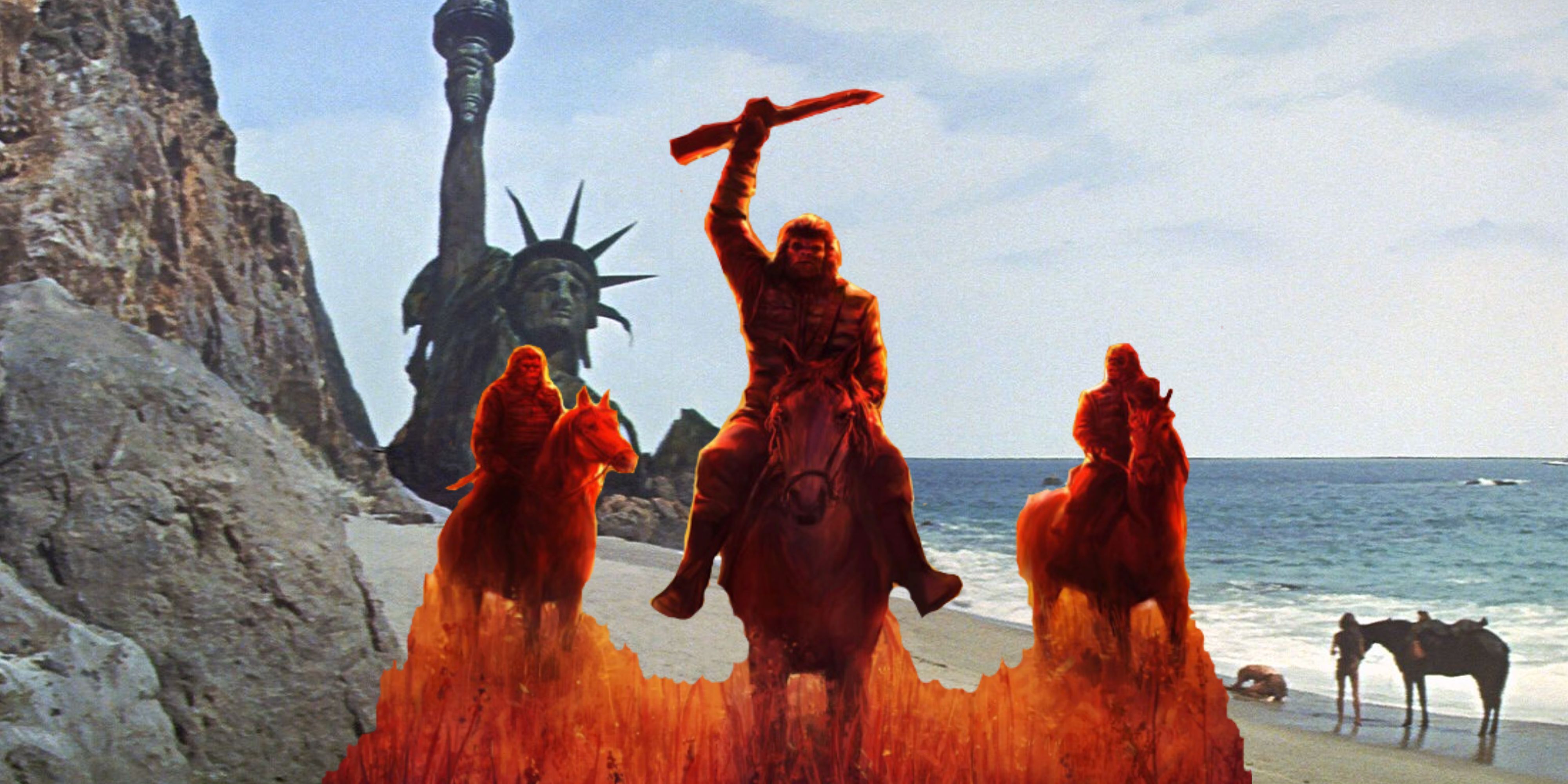 Planet of the Apes board game box in front of the Statue of Liberty ending