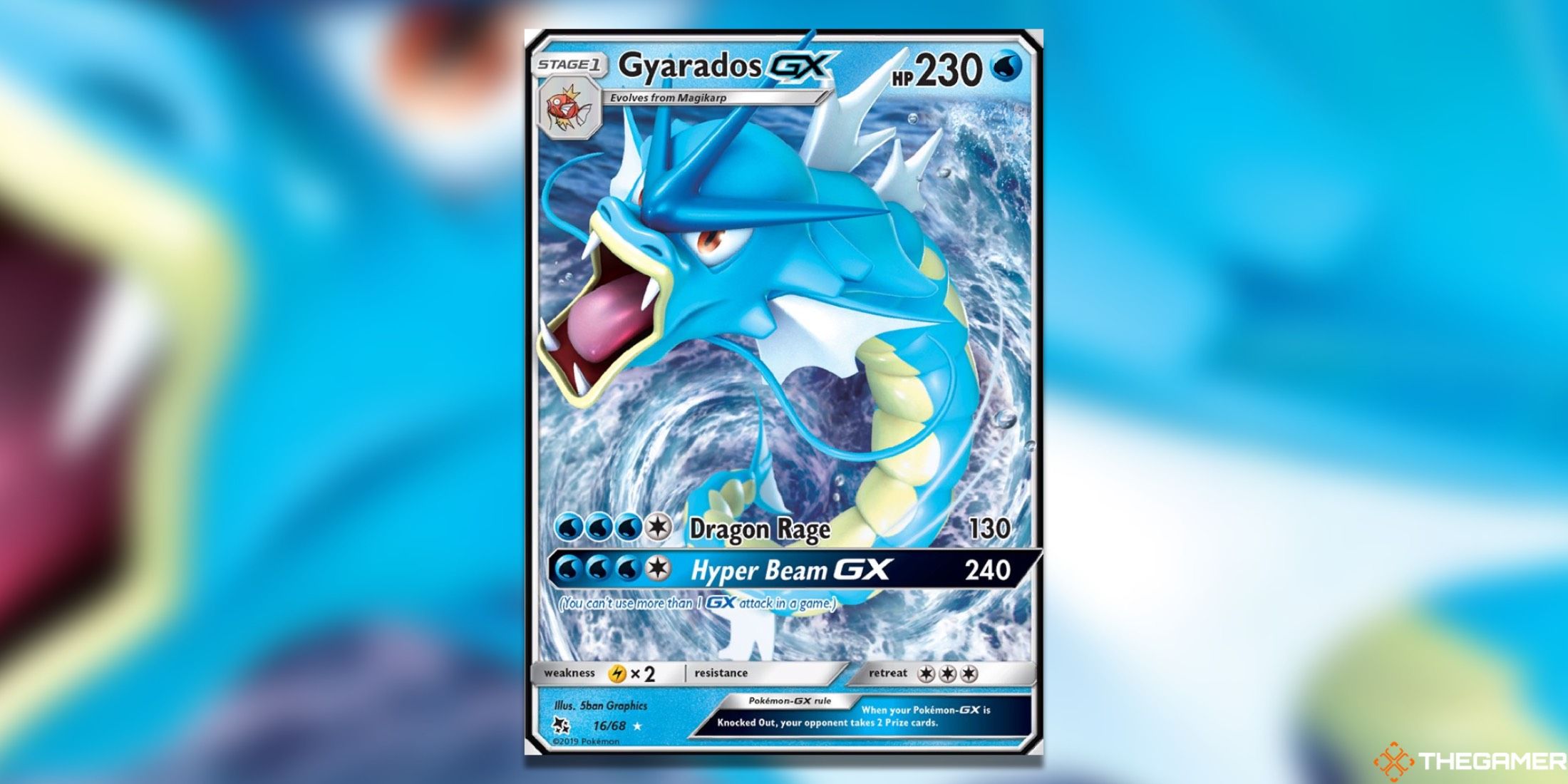 The Hidden Fates Gyarados GX from the Pokemon TCG.