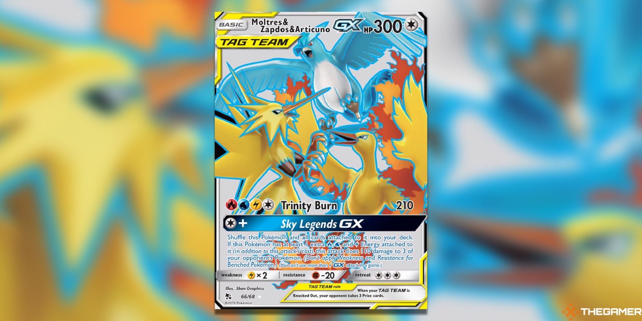 The Hidden Fates Moltres&Zapdos&Articuno Full Art from the Pokemon TCG.