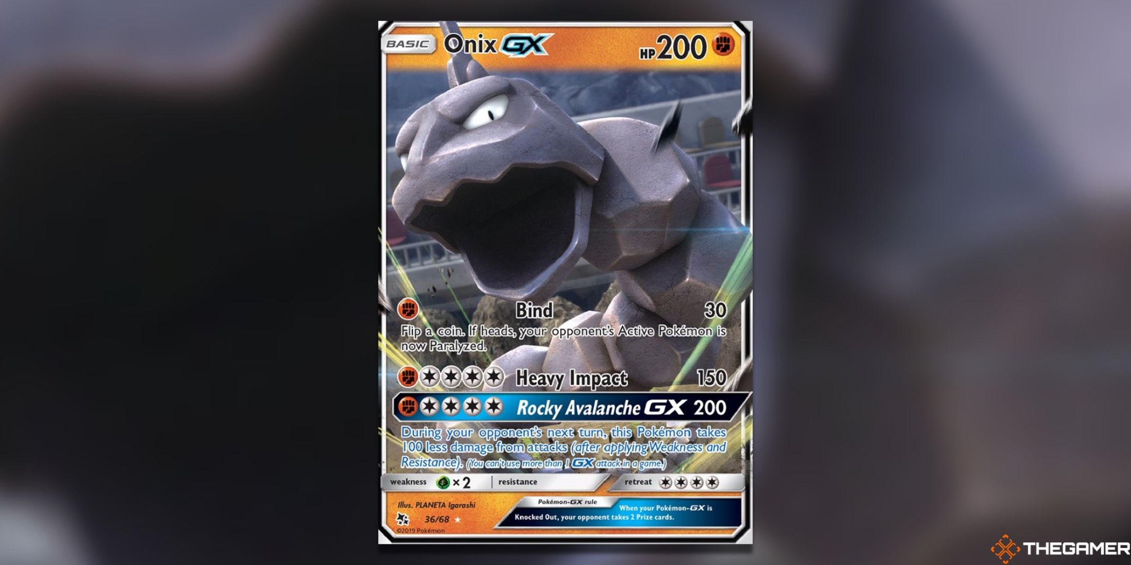 The Hidden Fates Onix GX from the Pokemon TCG.