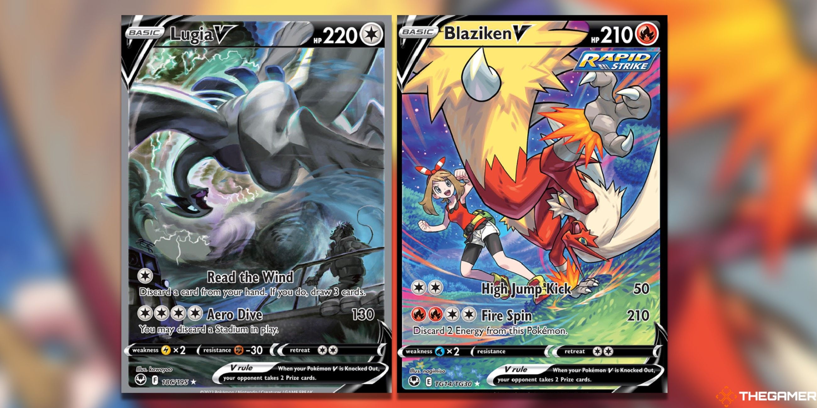 The Lugia V and Blaziken V Alternate Full Arts from Silver Tempest in the Pokemon TCG.