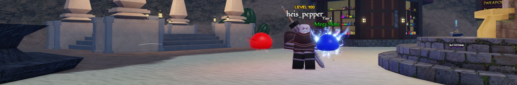 a player with his slimes in Slime Slaying Simulator on Roblox