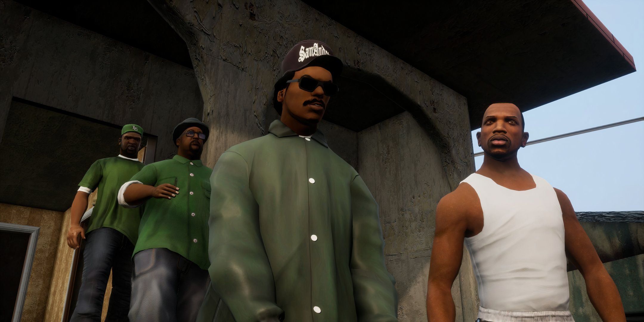 CJ, Ryder, Big Smoke, and Sweet in GTA: San Andreas.