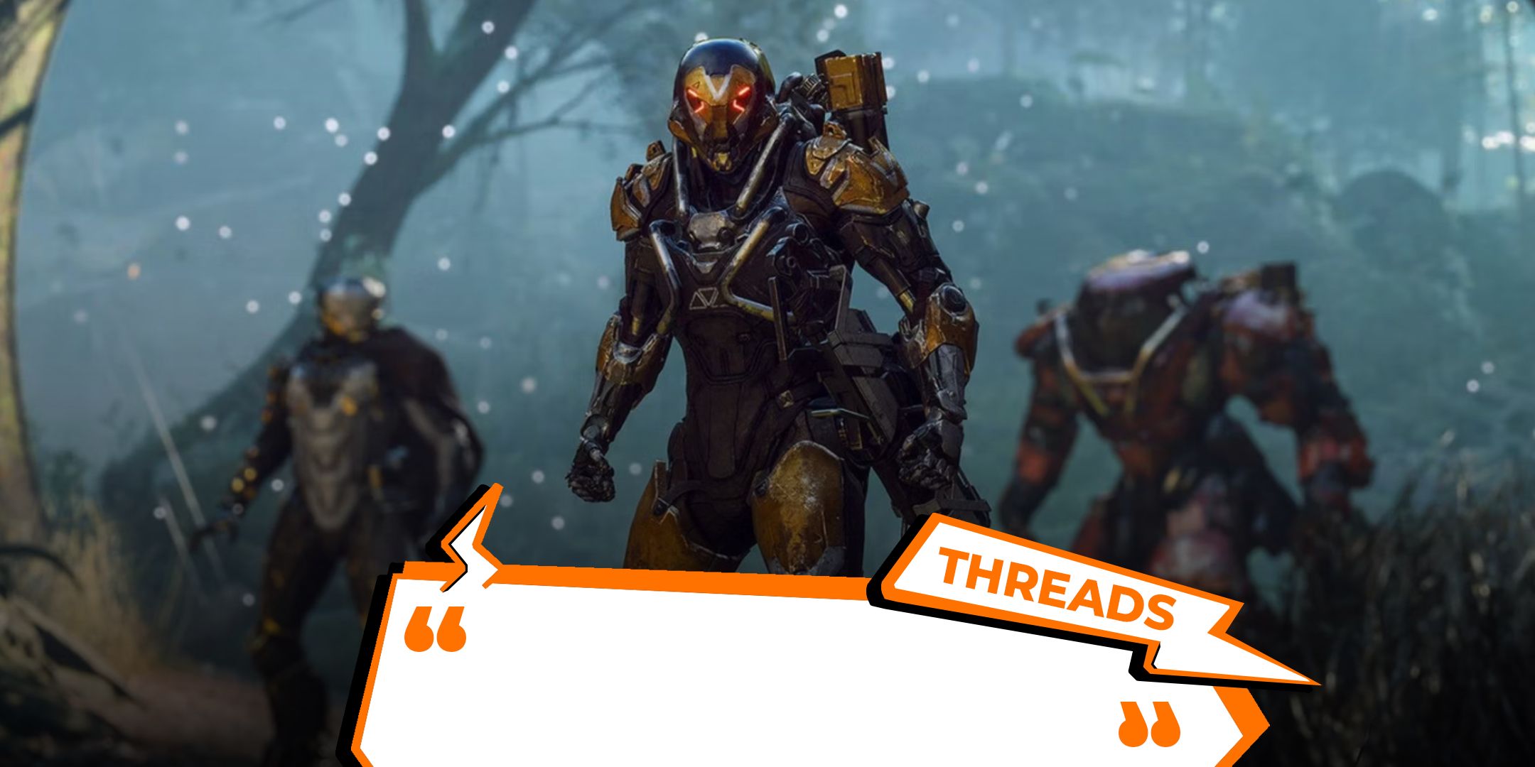 Several characters in a forested area in Anthem