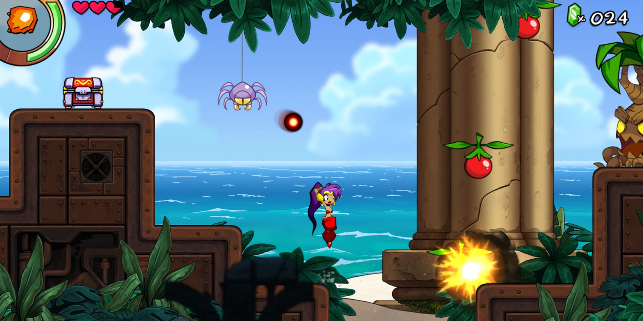 Shantae running across a beach in Shantae and the Seven Sirens