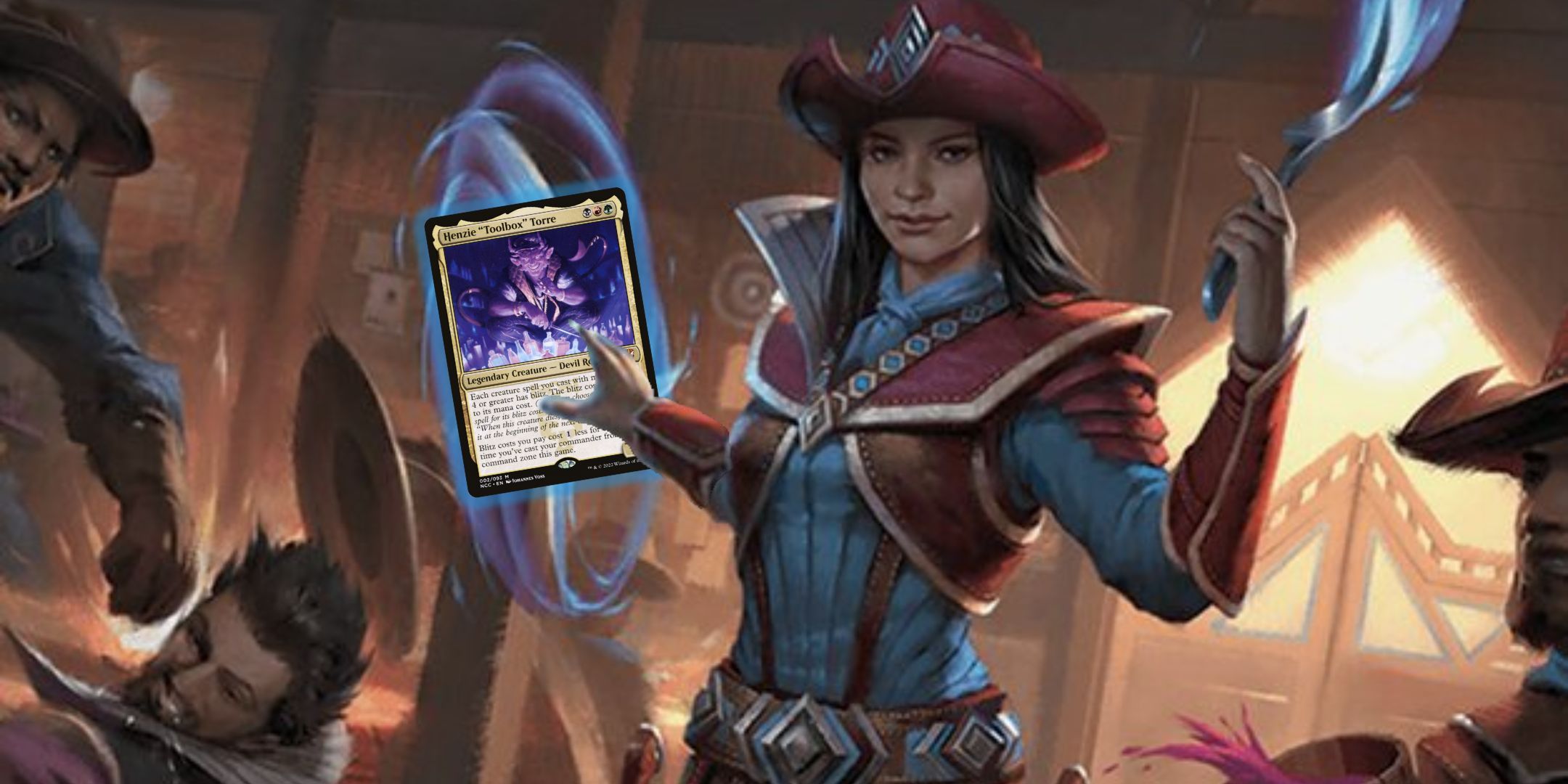 Magic: The Gathering card art for Stella Lee, Wild Card by Fajareka Setiawan + card image of Henzie 