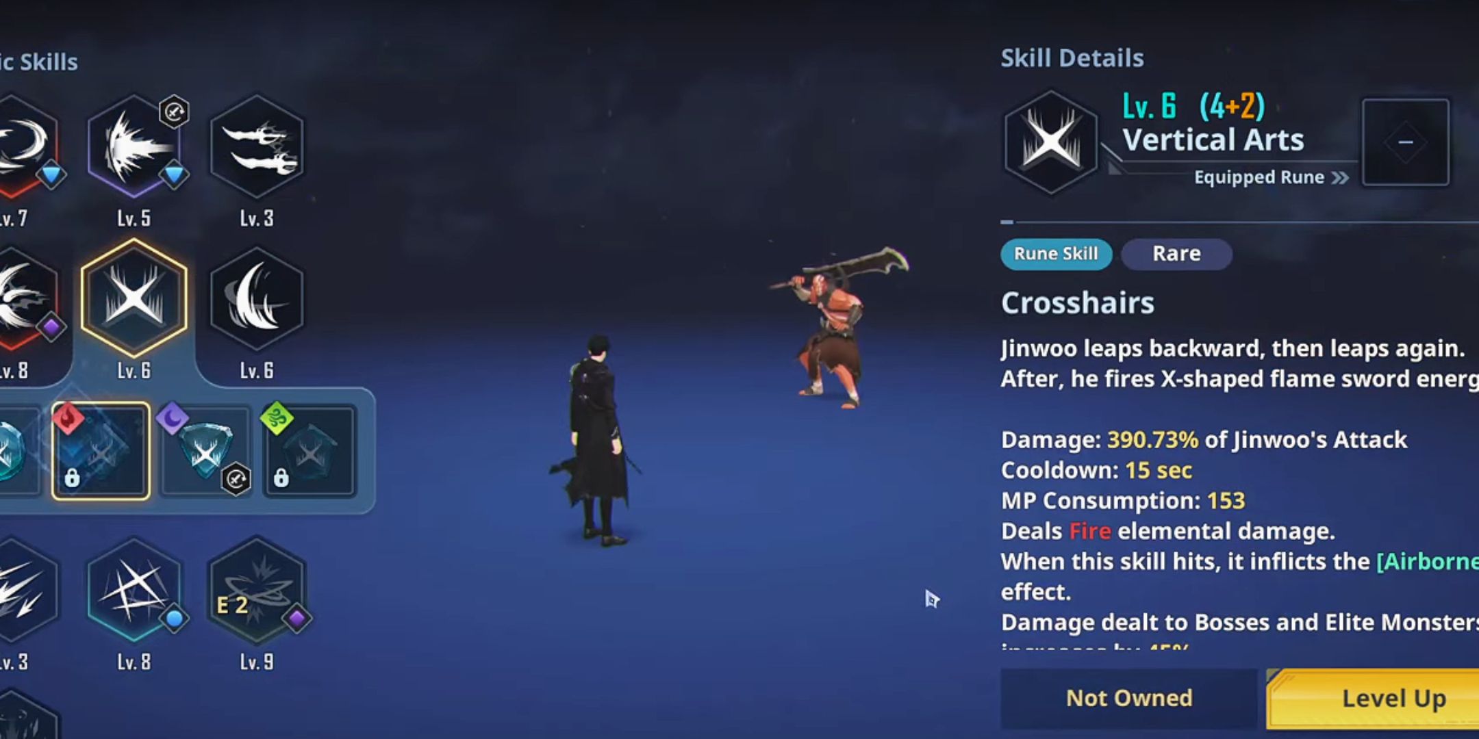 Vertical Arts Skill interface in Solo Leveling: Arise.