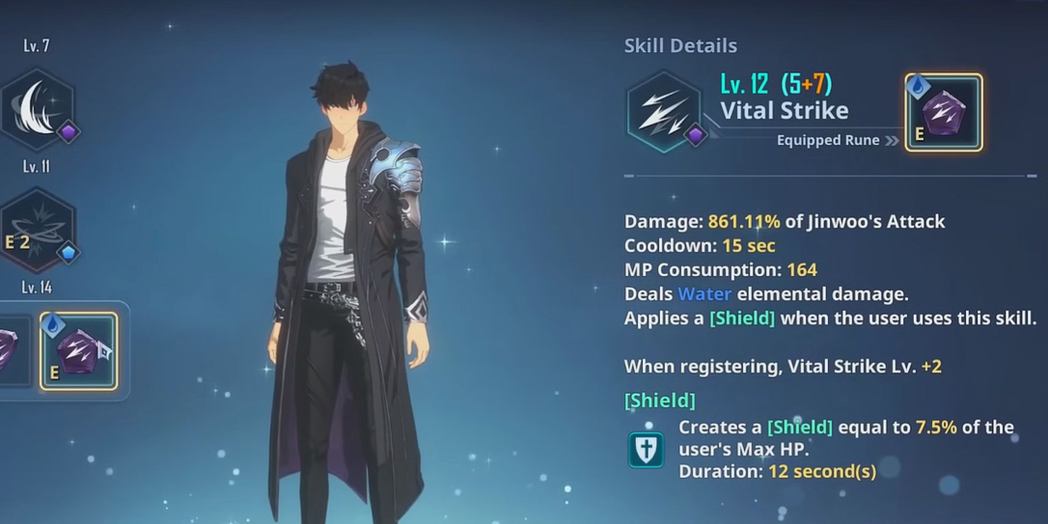 Vital Strike skill interface in Solo Leveling: Arise.