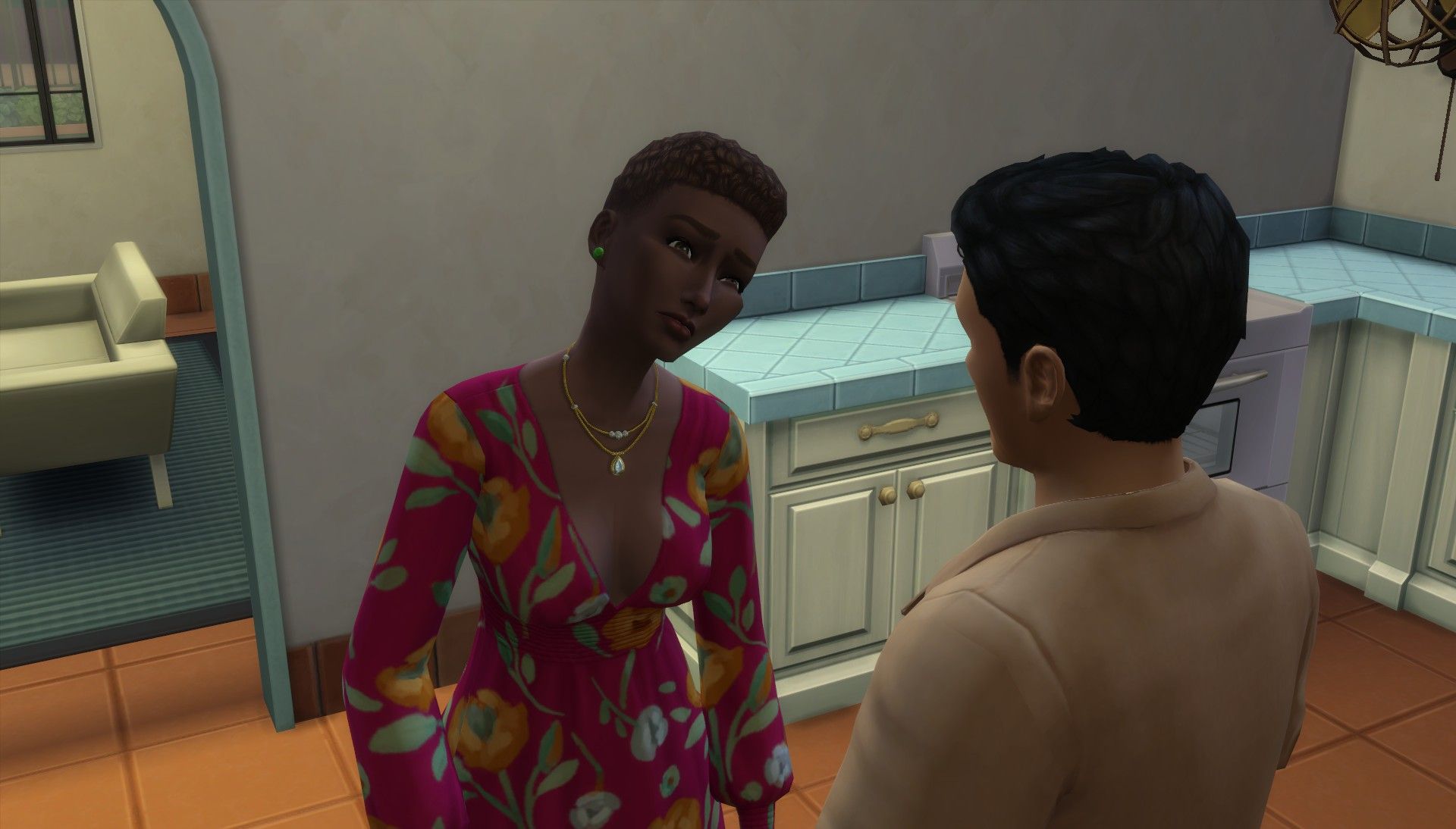 A Sim unimpressed by her romantic partner in The Sims 4 Lovestruck.