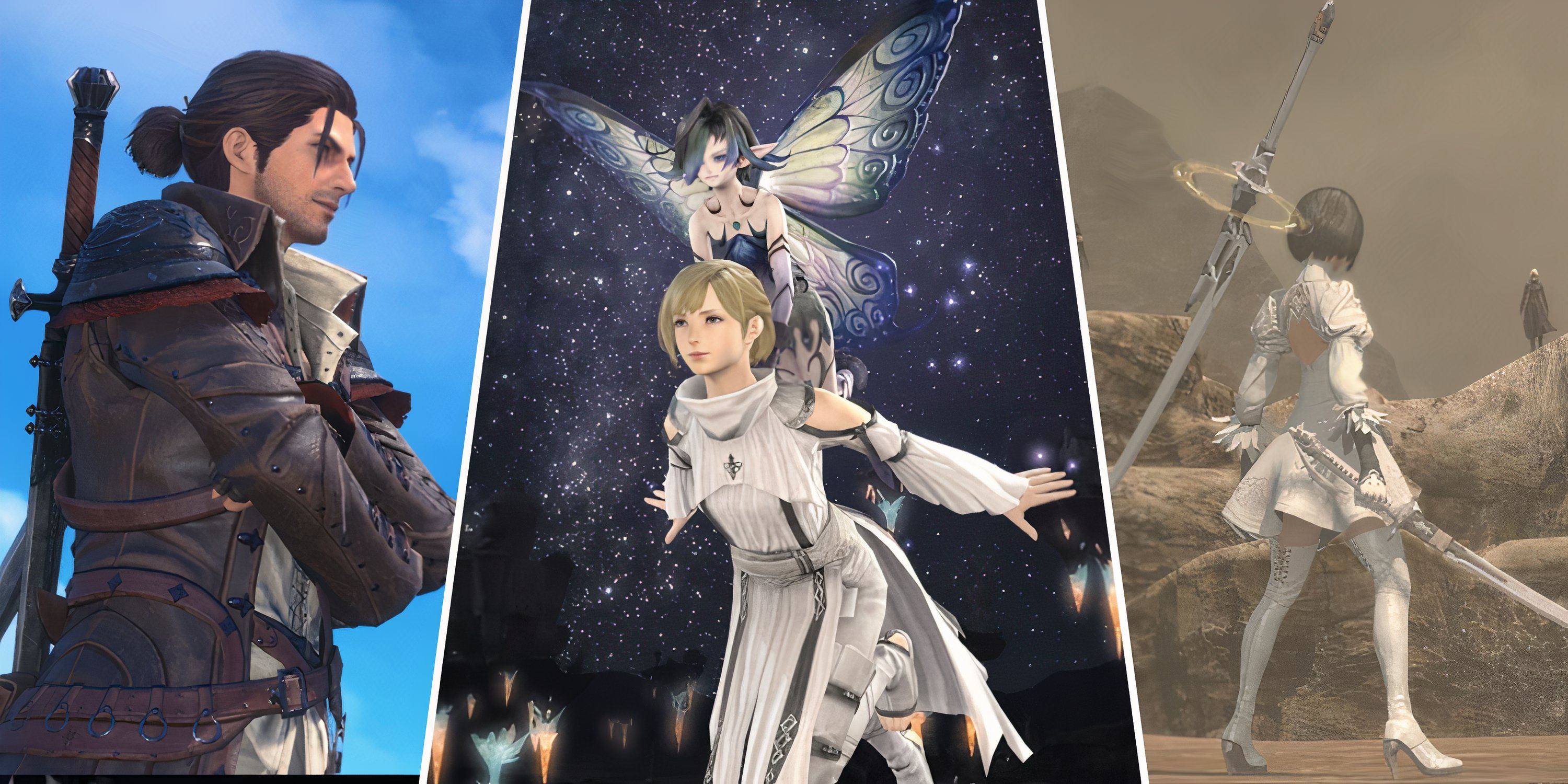 A split image of characters in Final Fantasy 14-1