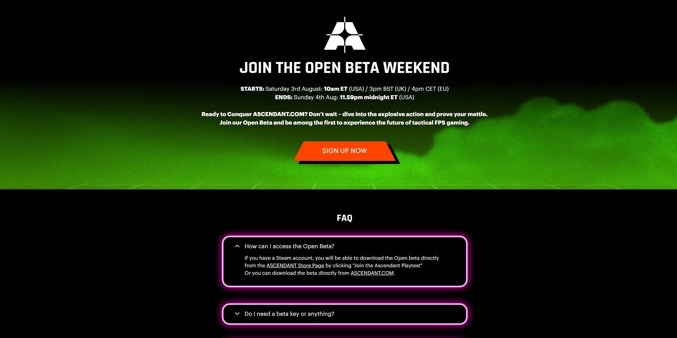 Ascendant.com&rsquo;s open beta request web page