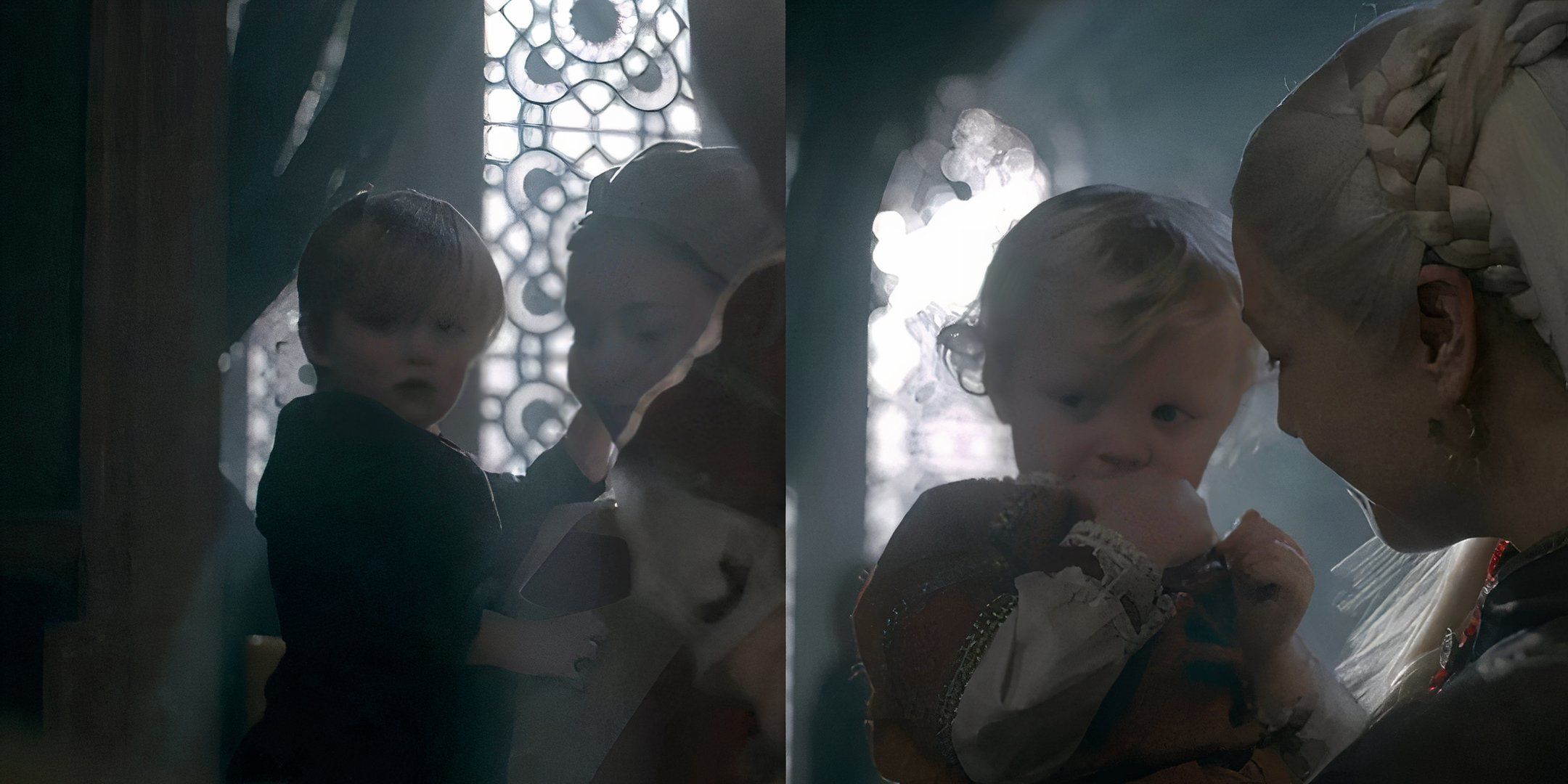 Aegon III and Viserys II, Rhaenyra and Daemon's sons being shown to King Viserys