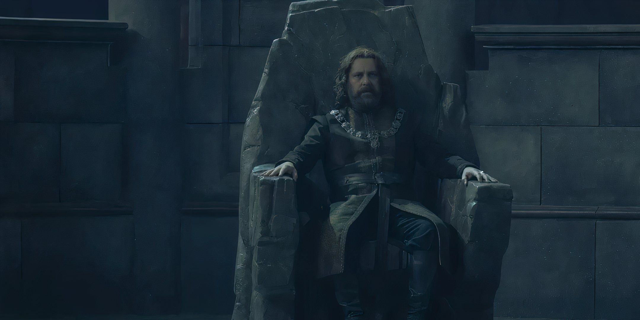 Lord Borros Baratheon on his throne in Storm's End.