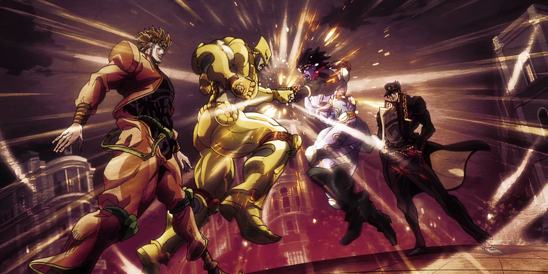 Dio and Jotaro fight with their respective stances at close range.