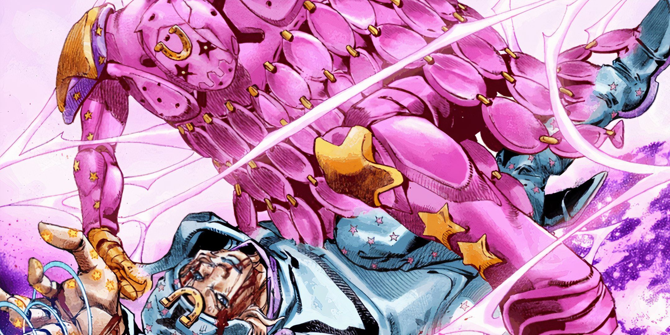 Johnny Joestar posing with his Stand in the Steel Ball Run manga