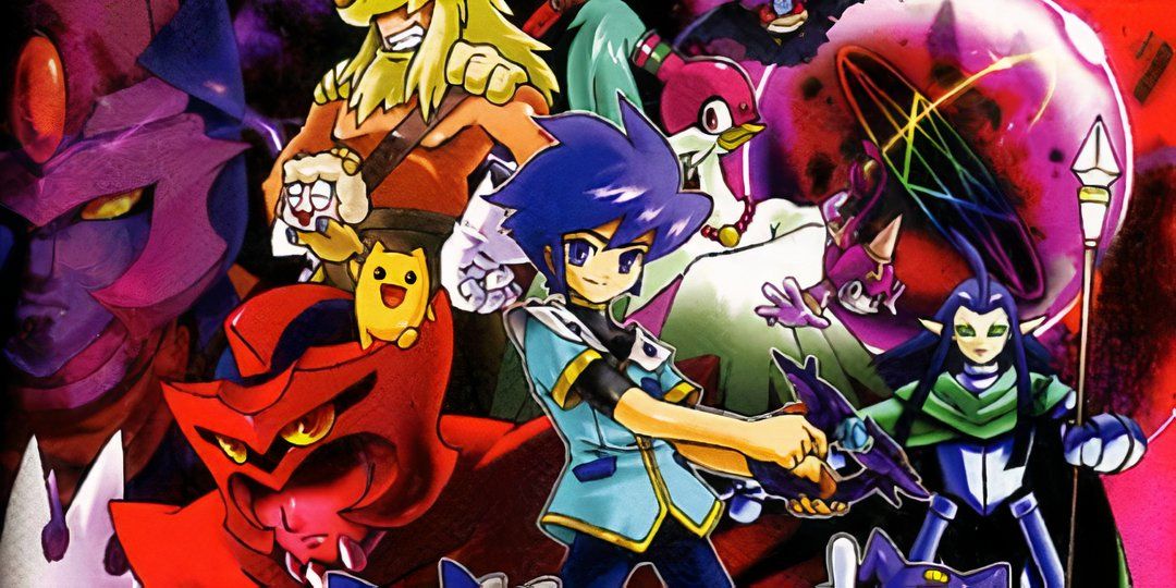 Box Art of Demikids نسخه تاریک ، نشان می دهد که آکیرا با شیاطین مختلف در پشت سر خود لبخند می زند.