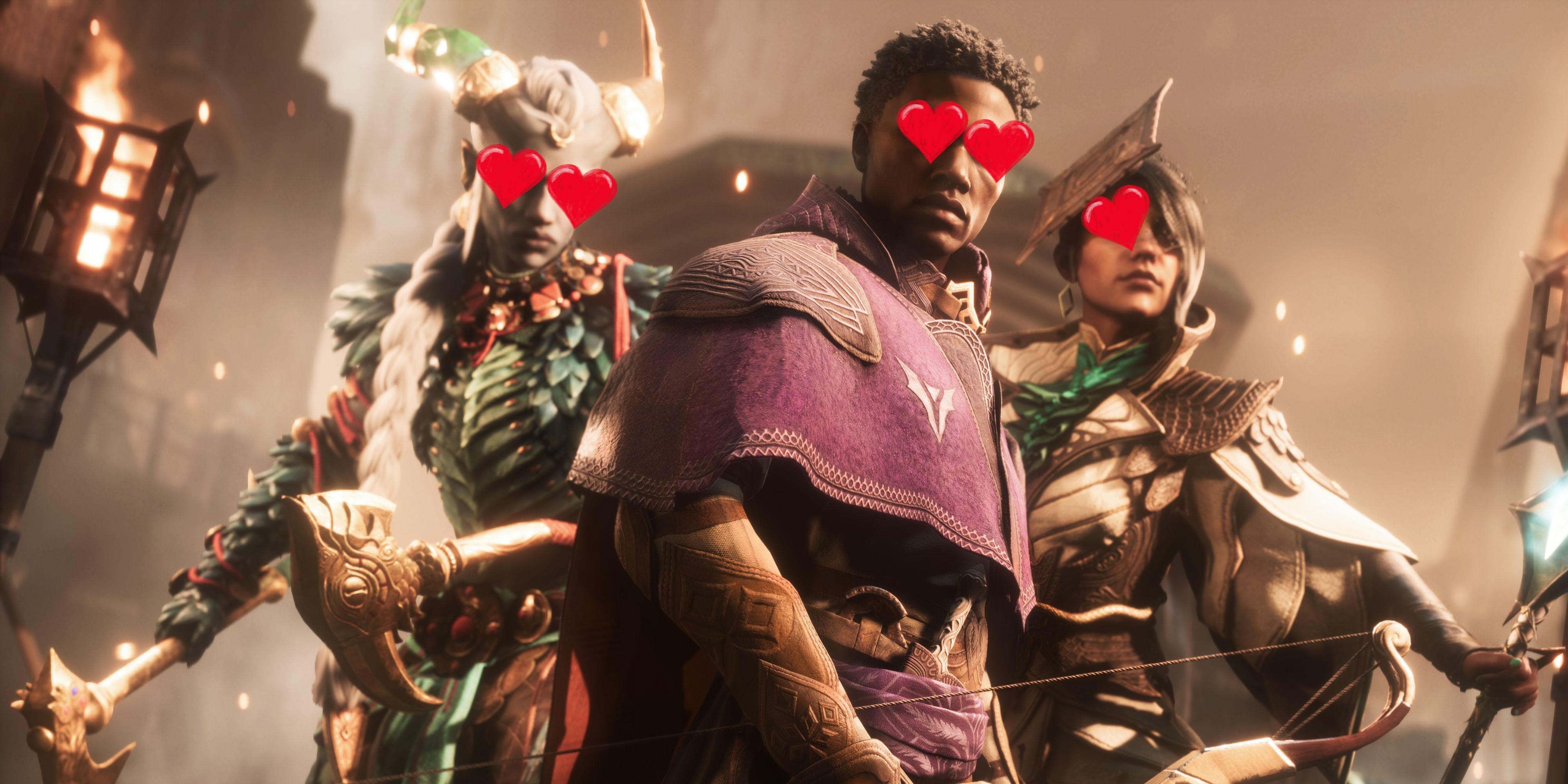 Dragon Age The Veilguard cast with heartshaped eyes