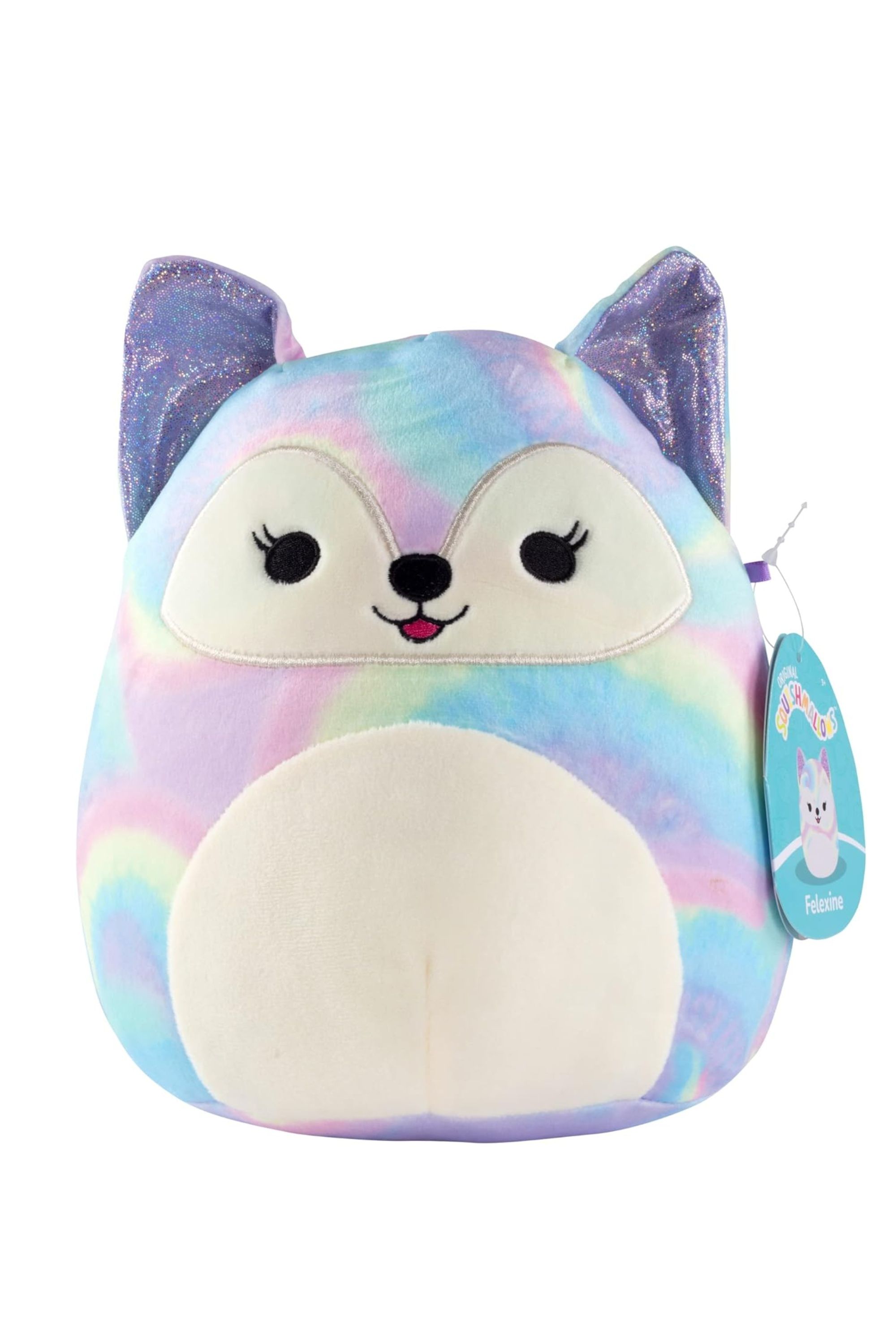 بهترین Squishmallows Tie Dye در سال 2024 11 فلکسین روباه رنگین کمان در پس زمینه سفید.