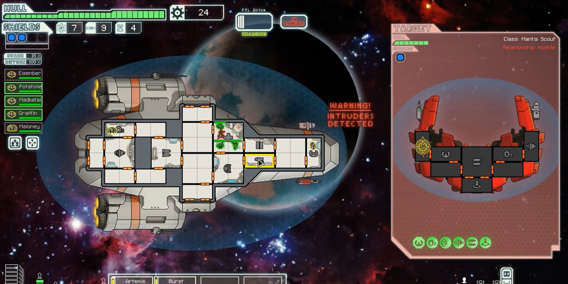 The crew healing in the medbay in FTL: Faster Than Light