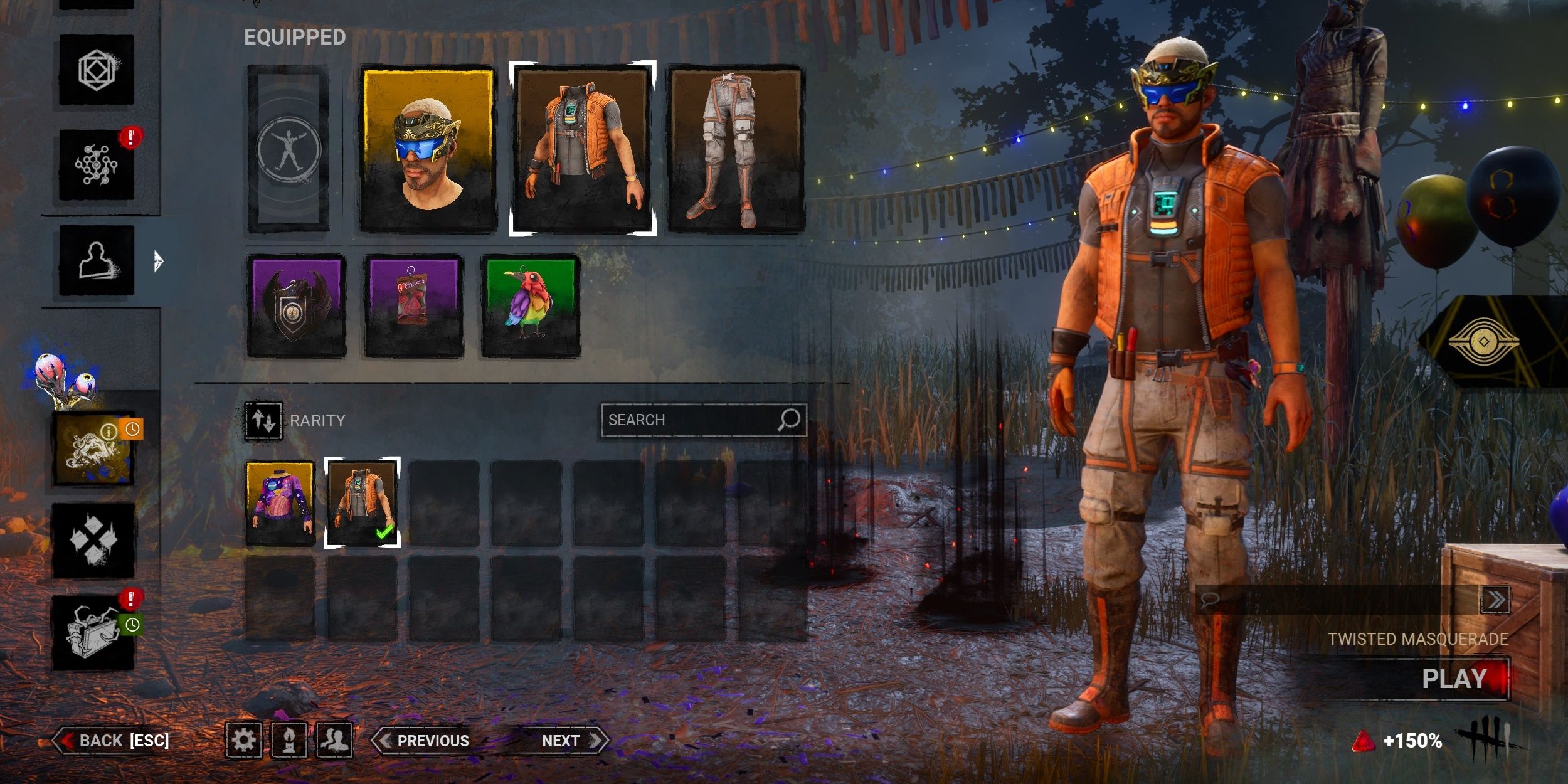 Gabriel in his default outfit, wearing his visor-like Twisted Masquerade mask in Dead by Daylight