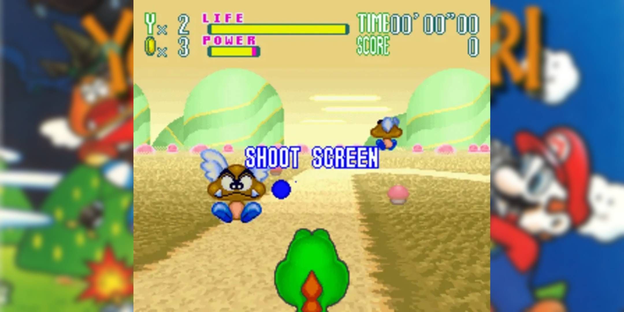 Gameplay of Yoshi&rsquo;s Safari with a prompt saying Shoot Screen.