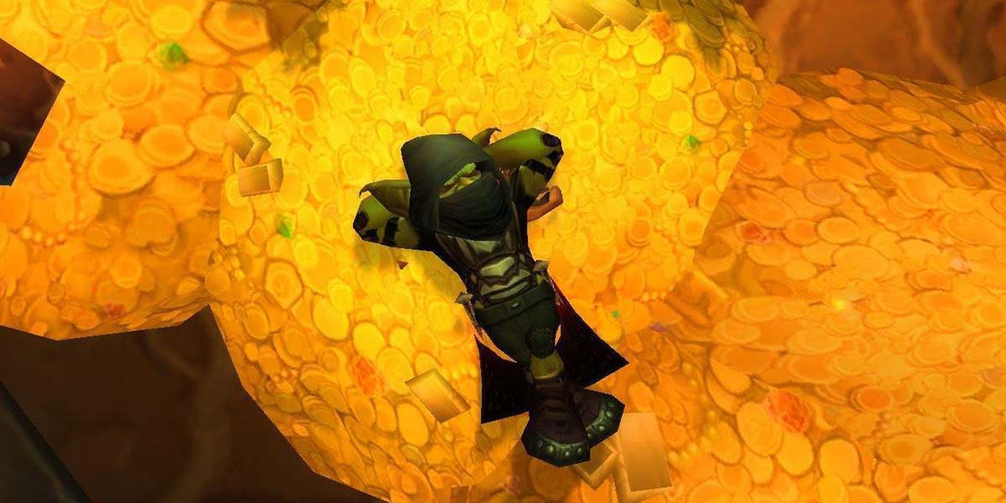 World Of Warcraft: A Goblin که بر روی توده ای عظیم از طلا قرار گرفته است