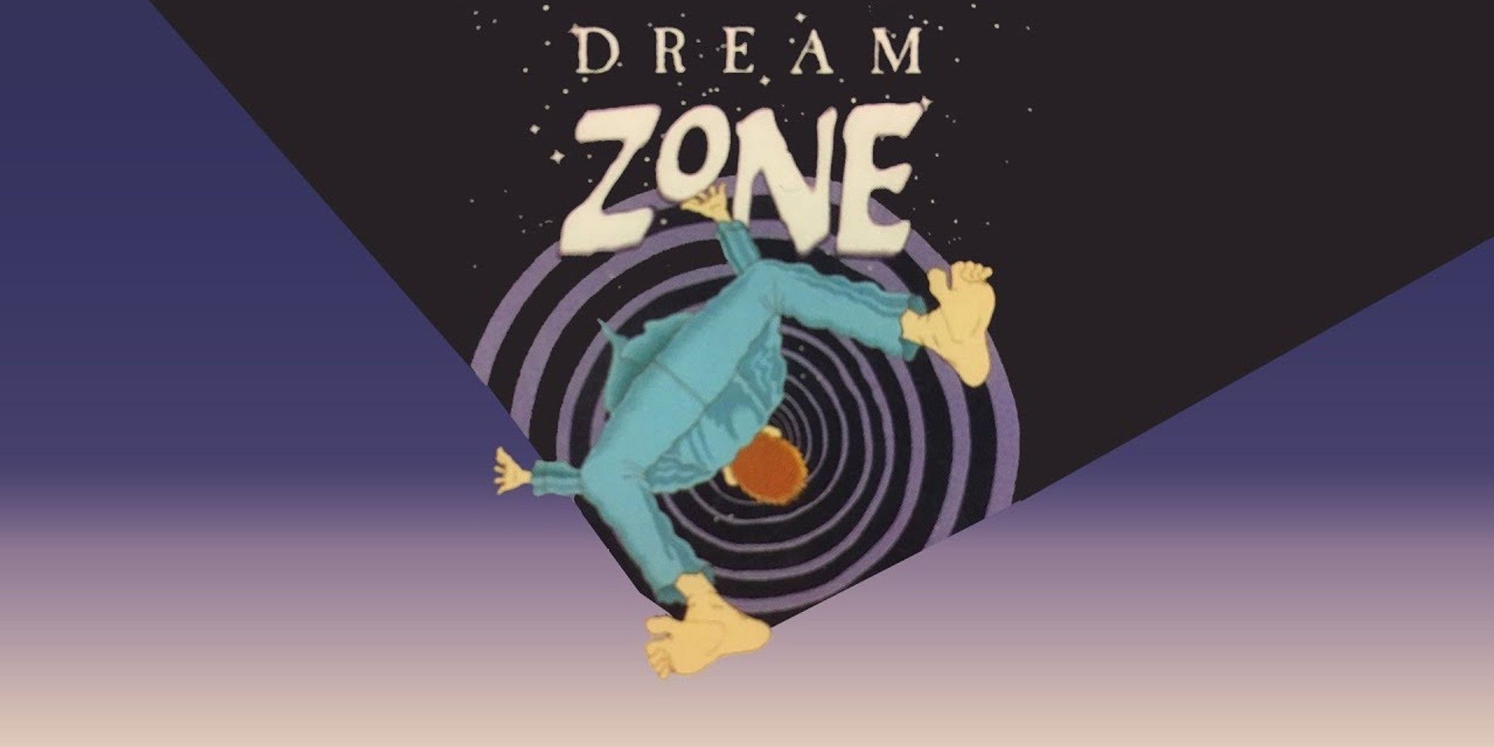 Man falls into a swirling void beneath the words "Dream zone".