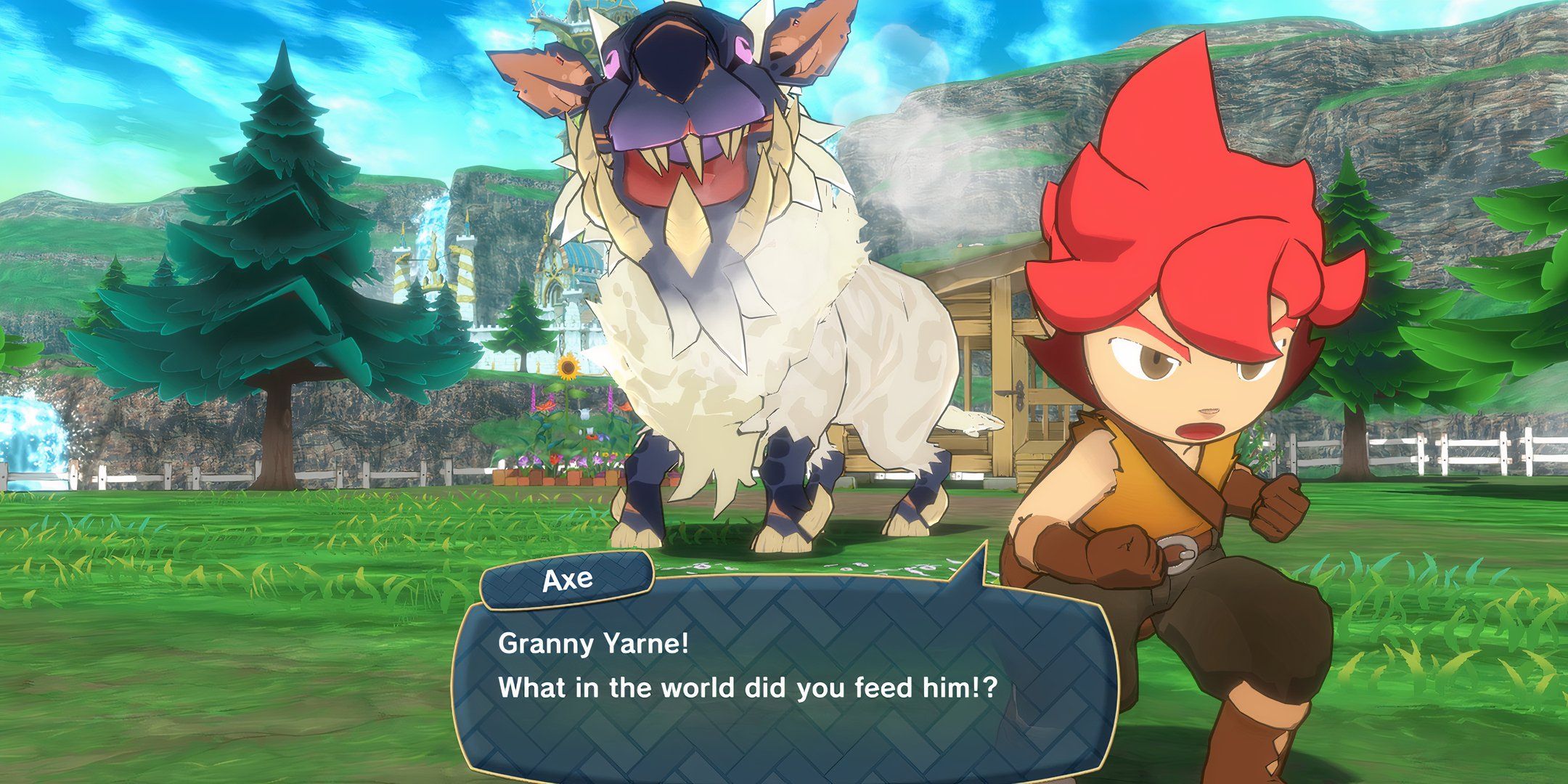 Red-haired boy runs away from a possessed sheep.