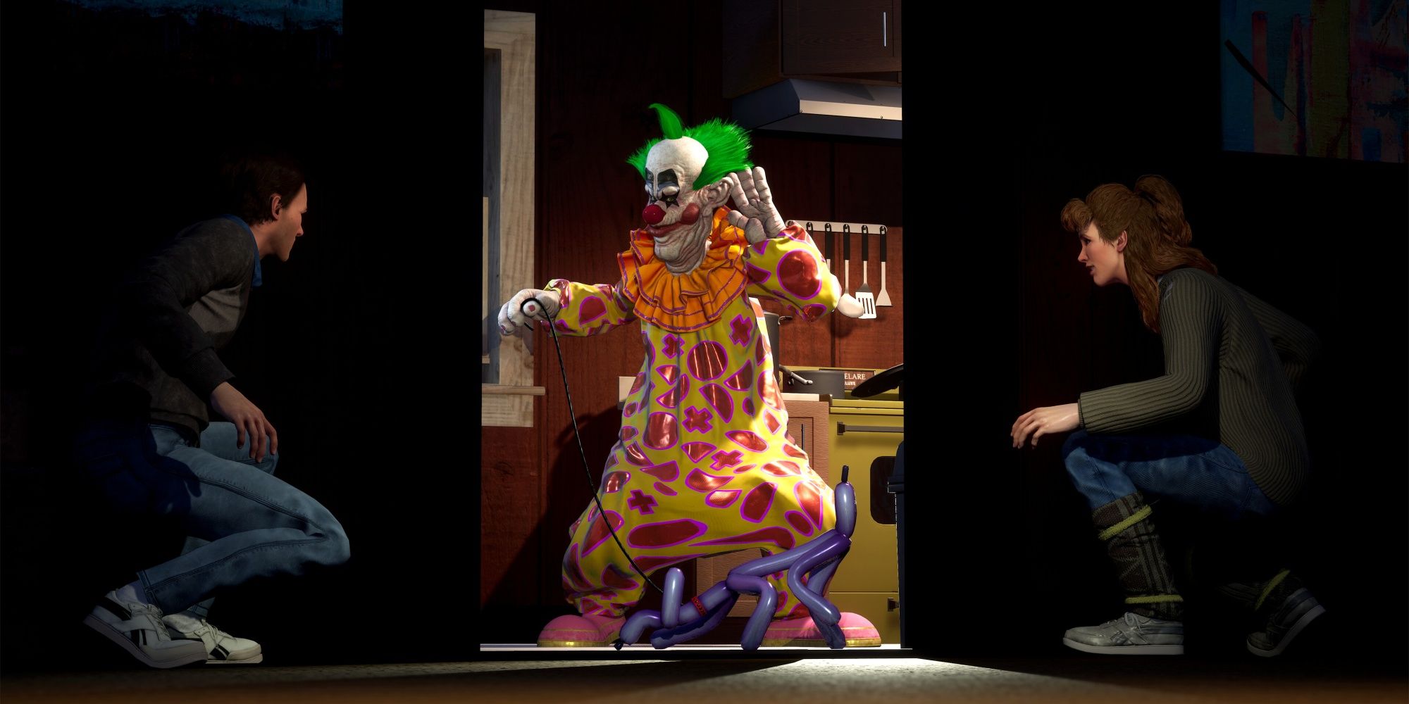 Killer Klowns From Outer Space: The Game - Two Human Survivors Being Hunted By A Klown