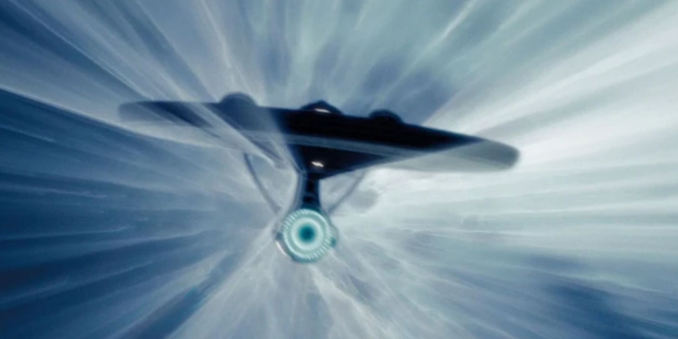 The alternate timeline USS Enterprise travelling at warp speed in Star Trek.