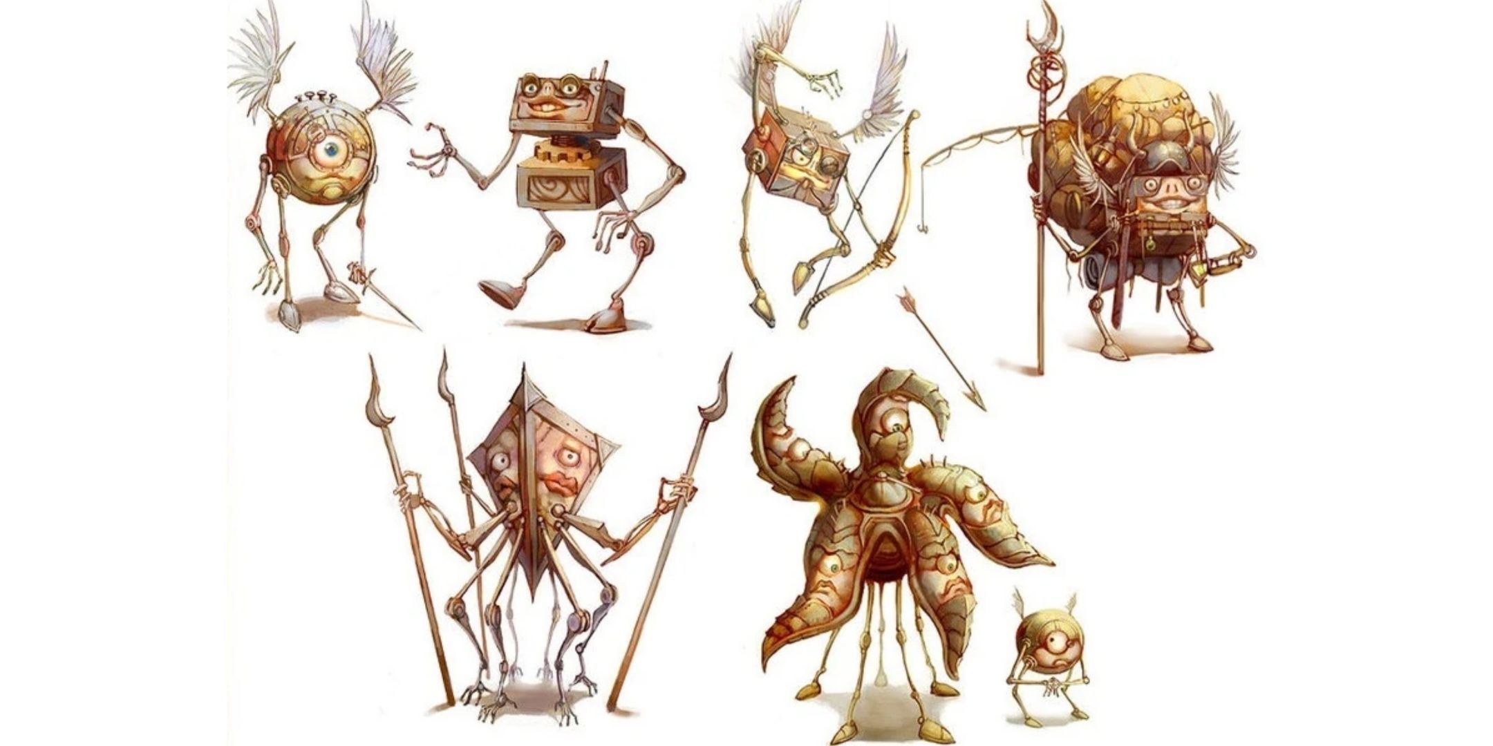 Multiple varieties of Modrons, geometric robot creatures, from Dungeons & Dragons.