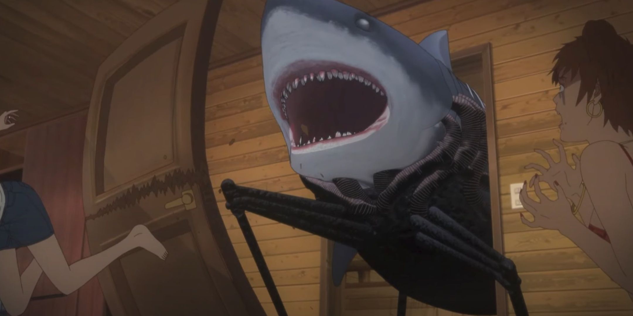 A crawling shark attacks in Junji's Gyo anime.