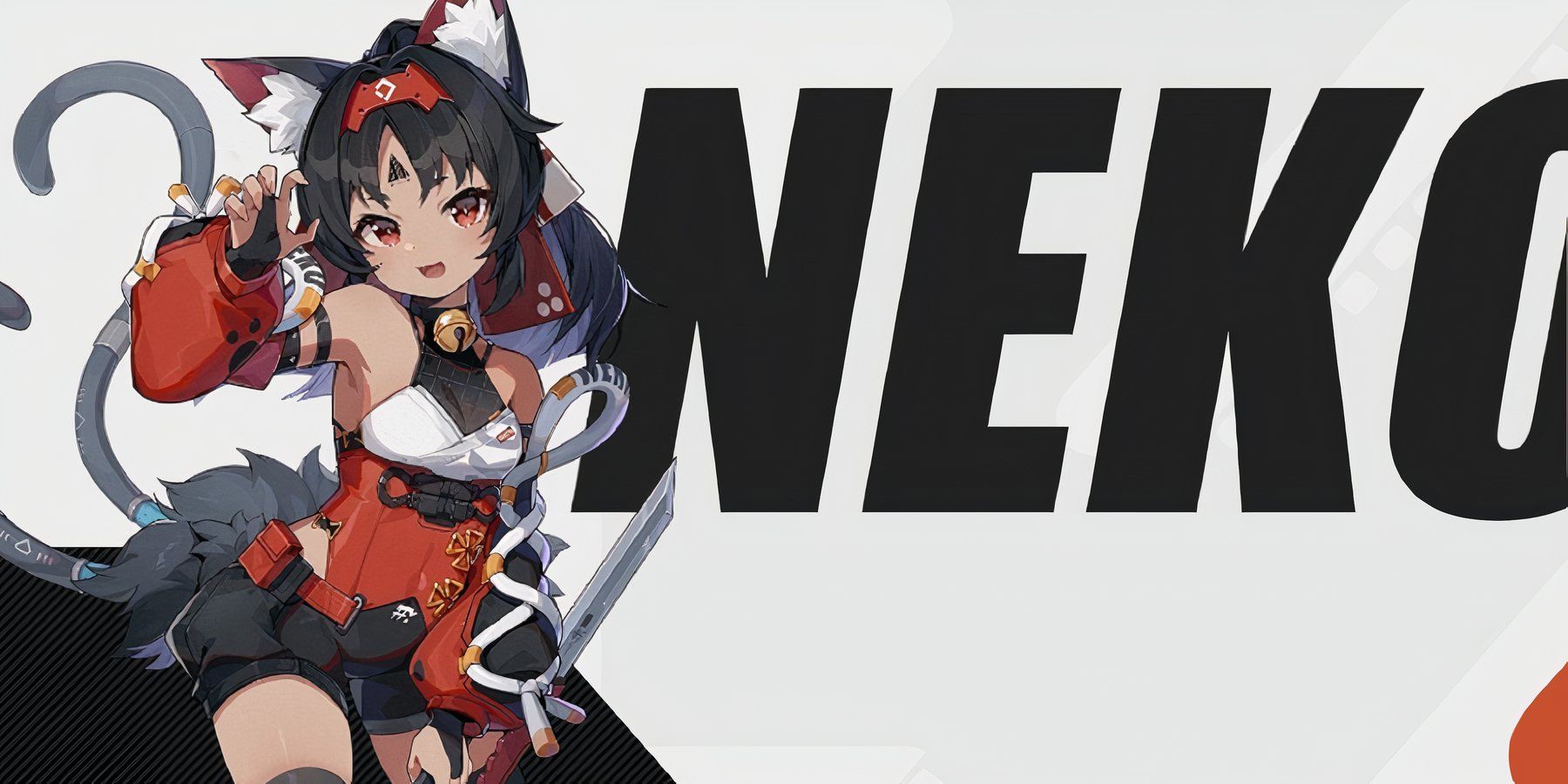 Nekomiya from Zenless Zone Zero posing with her blade drawn in one hand, and the other in neko pose.