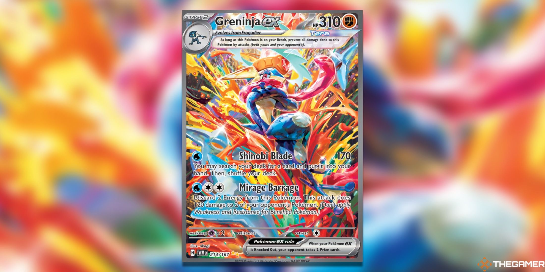 The Greninja EX from Twilight Masquerade in the Pokemon TCG.