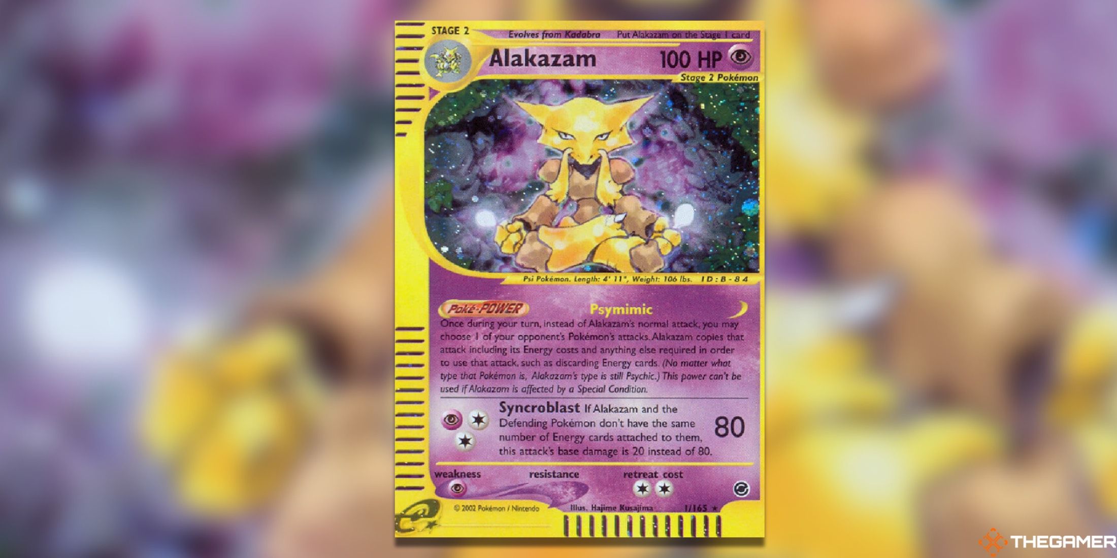 The Holo Rare Expedition Alakazam from the Pokemon trading card game.