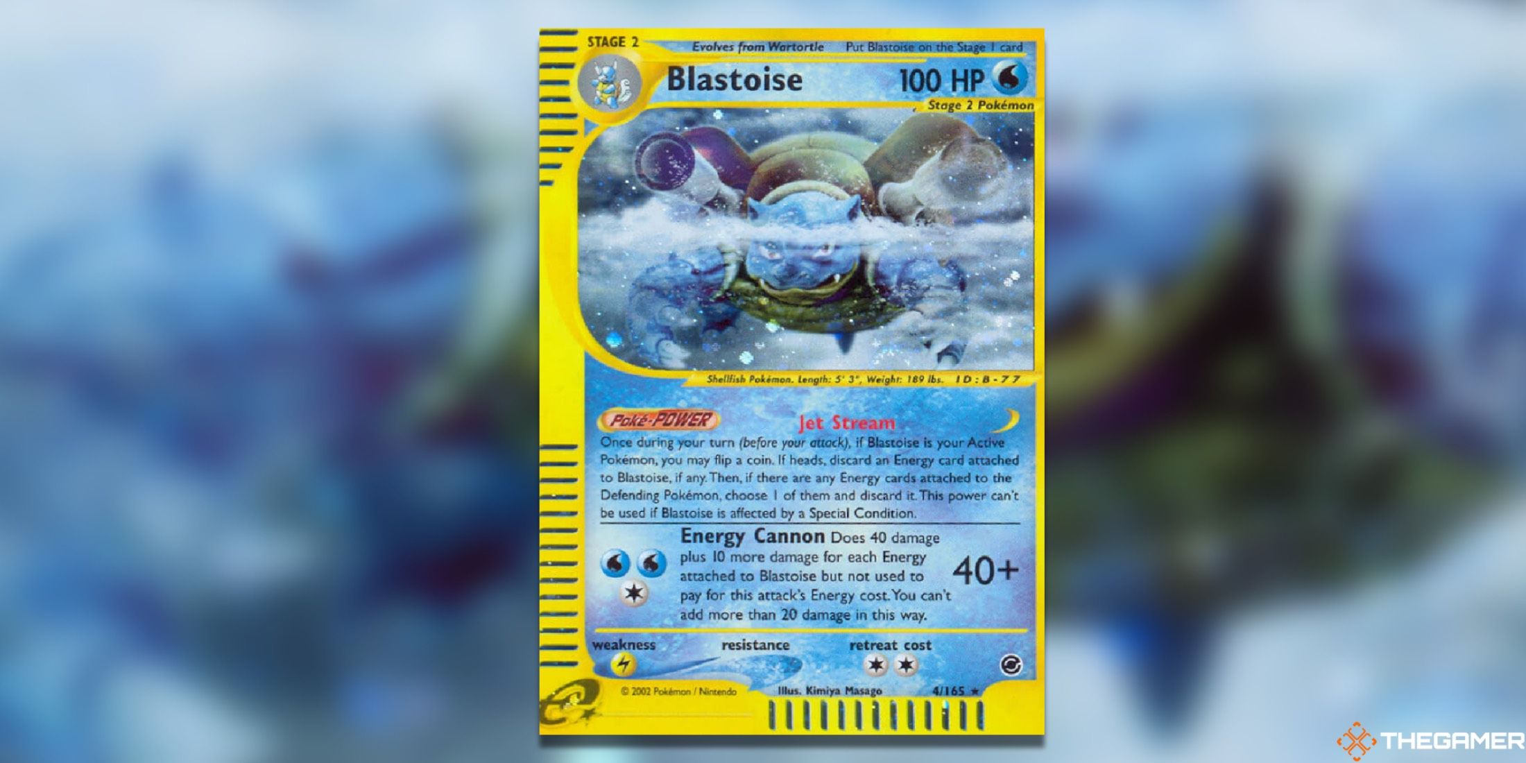 The rare holo Expedition Blastoise from the Pokémon Trading Card Game.