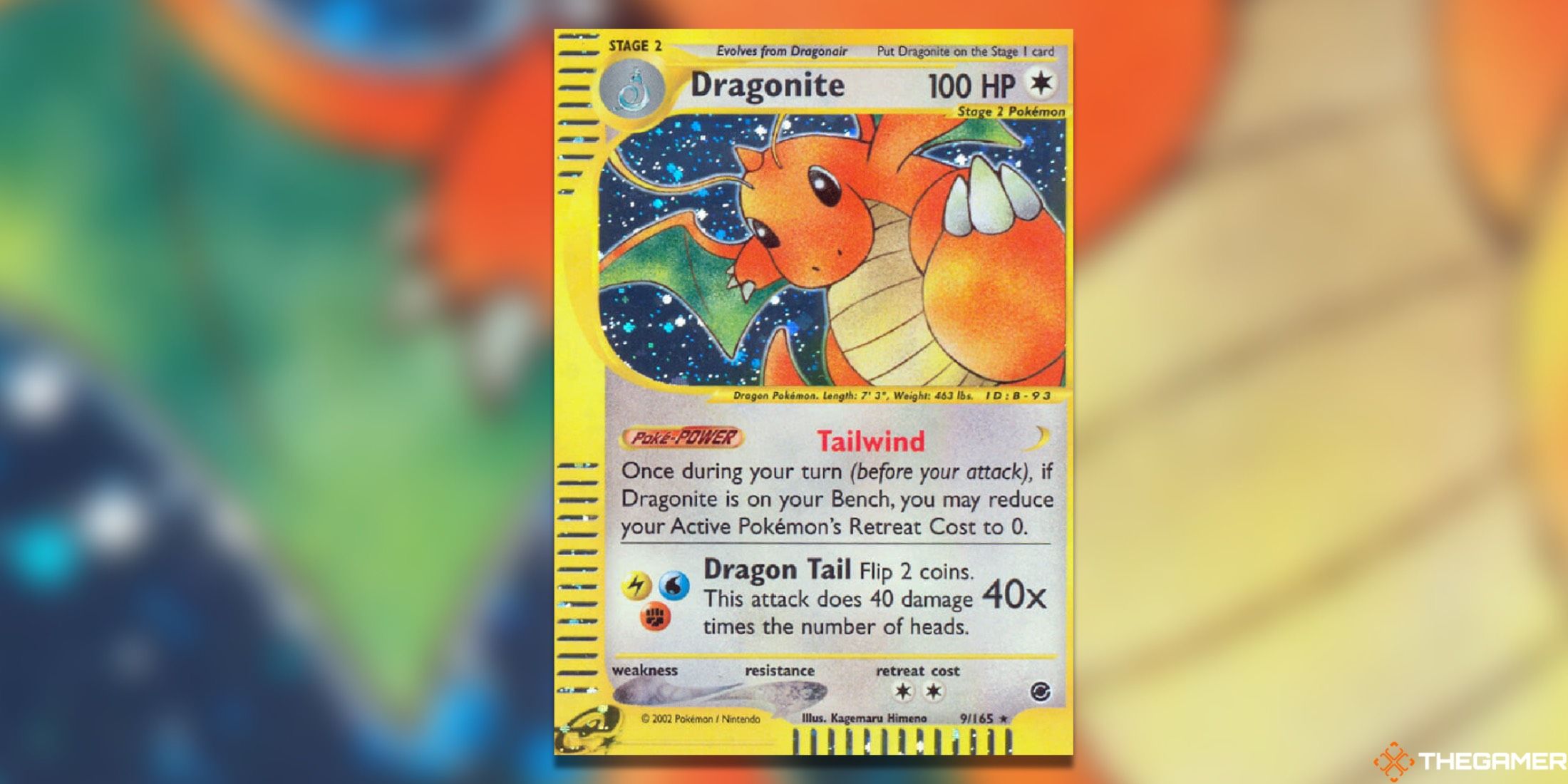 The holo-rare Expedition Dragonite in the Pokemon trading card game.