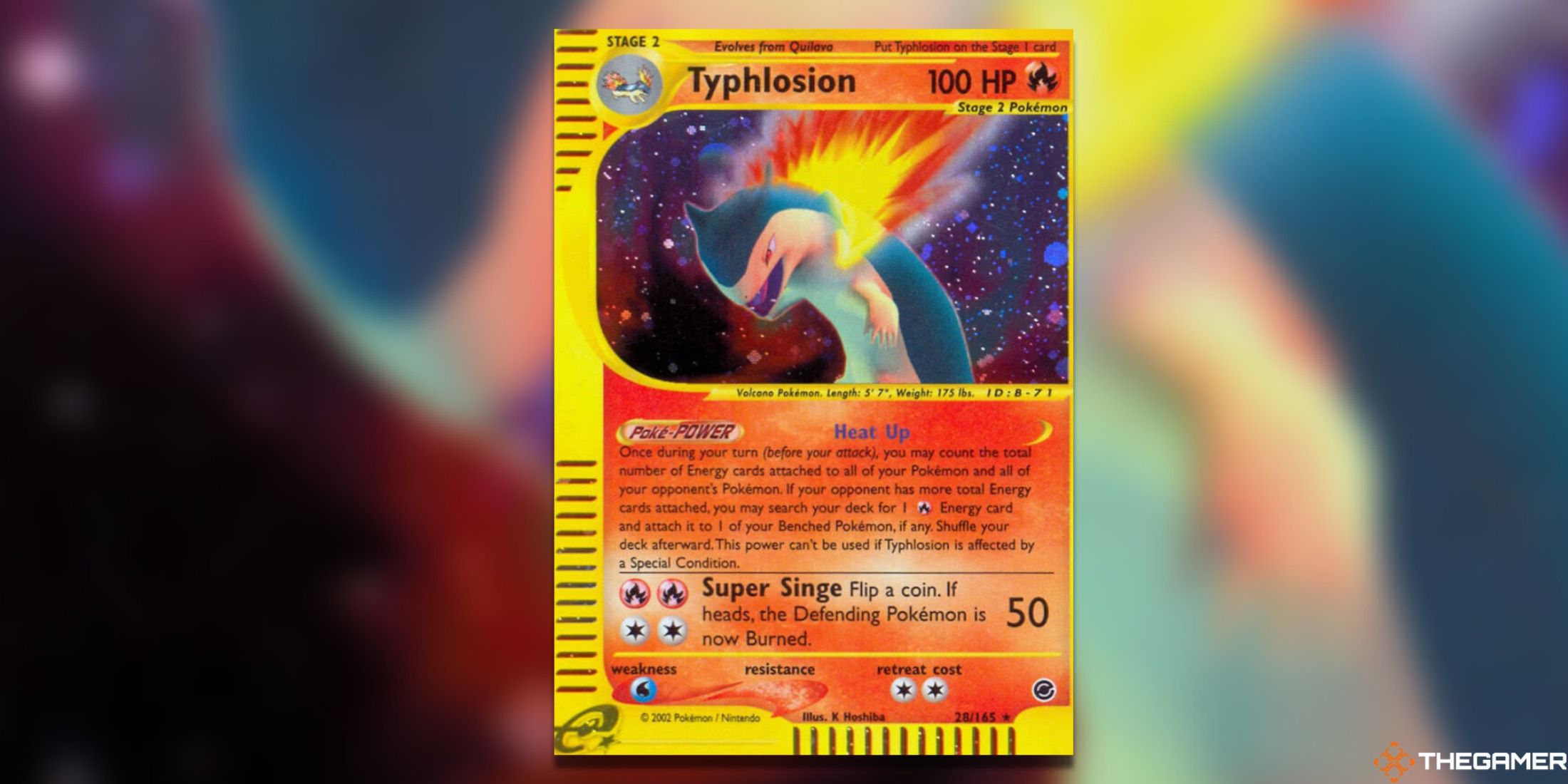 The Holo-Rare Expedition Typhlosion from the Pokemon Trading Card Game.