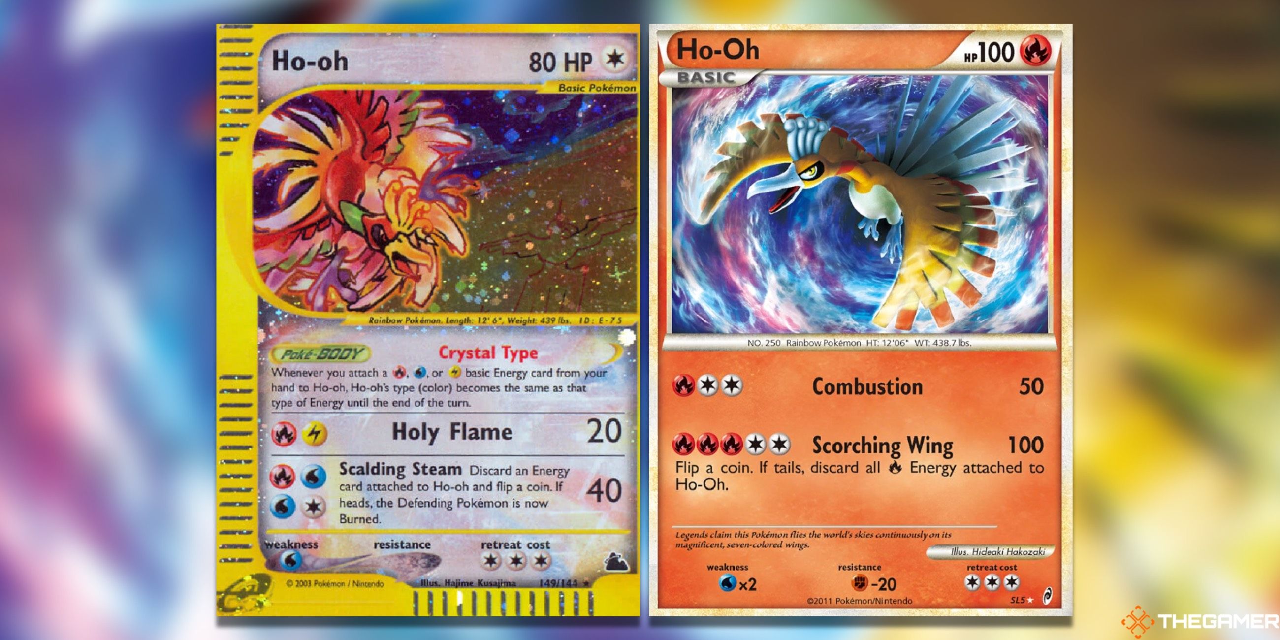 The Ho-Oh from Skyridge and Shiny Ho-Oh from Call of Legends in the Pokemon TCG.