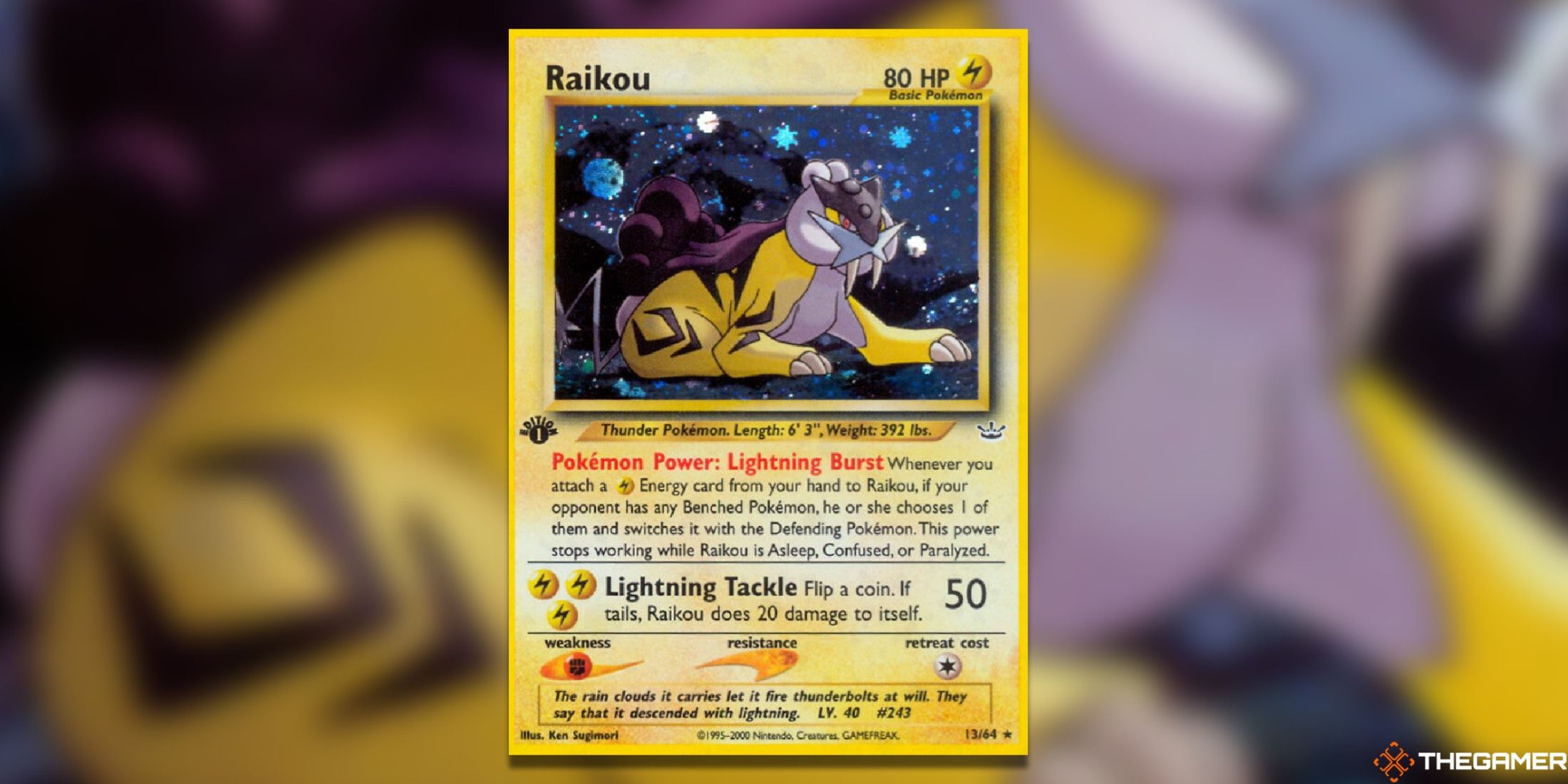 The Neo Revelation Raikou from the Pokémon trading card game.