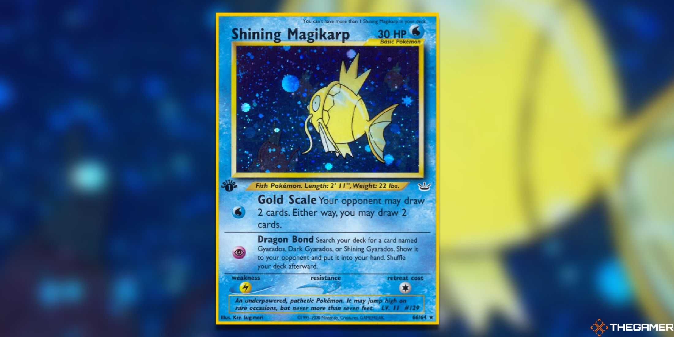 The Neo Revelation Shining Magikarp from the Pokemon trading card game.