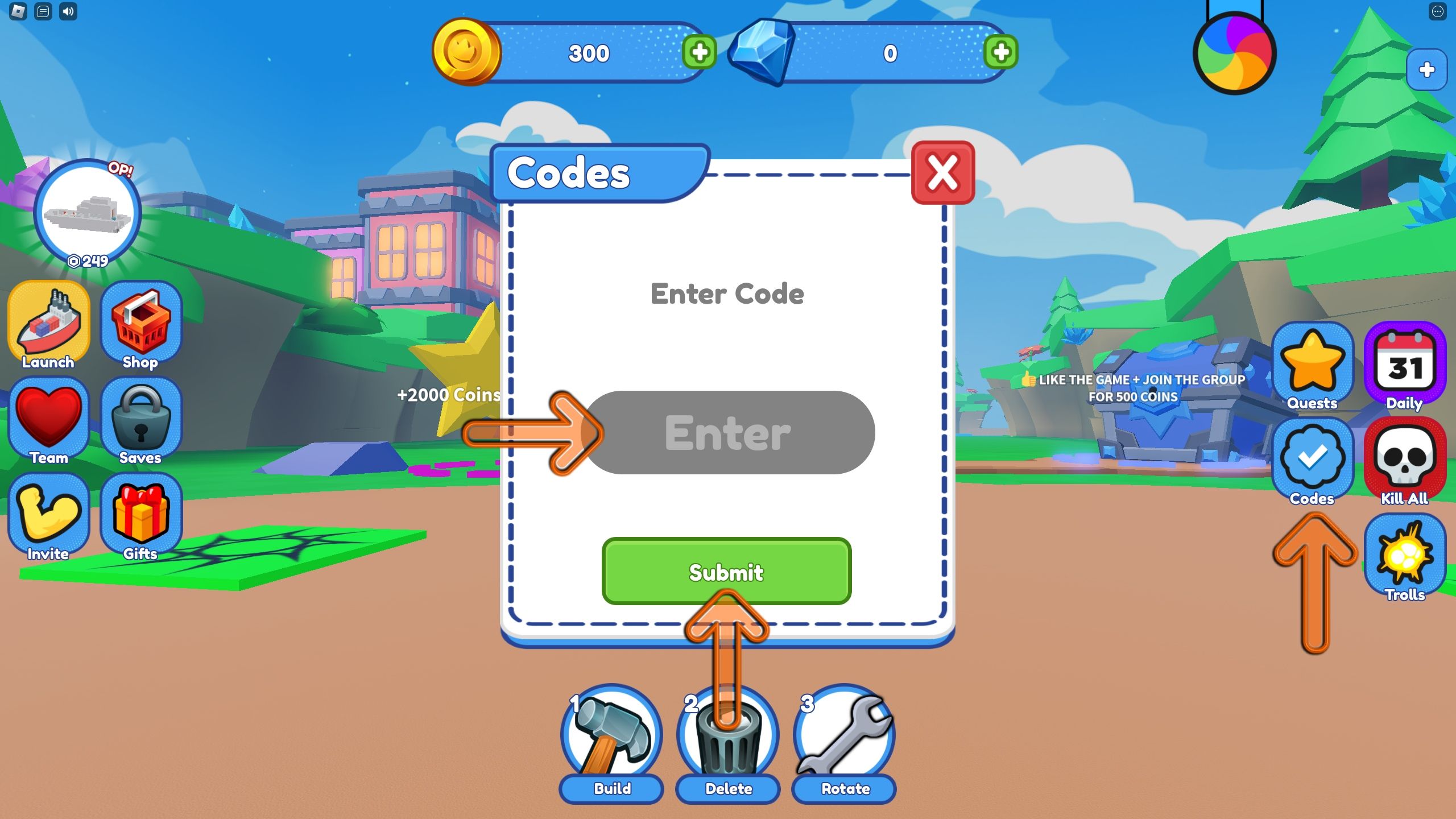 the codes box opens in Build a Raft or Die on Roblox