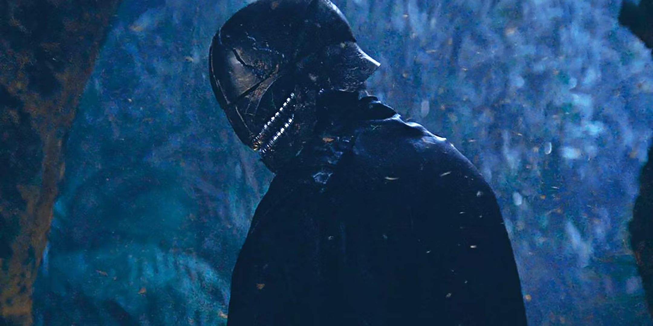 Star Wars The Acolyte The Stranger standing in a dark forest.