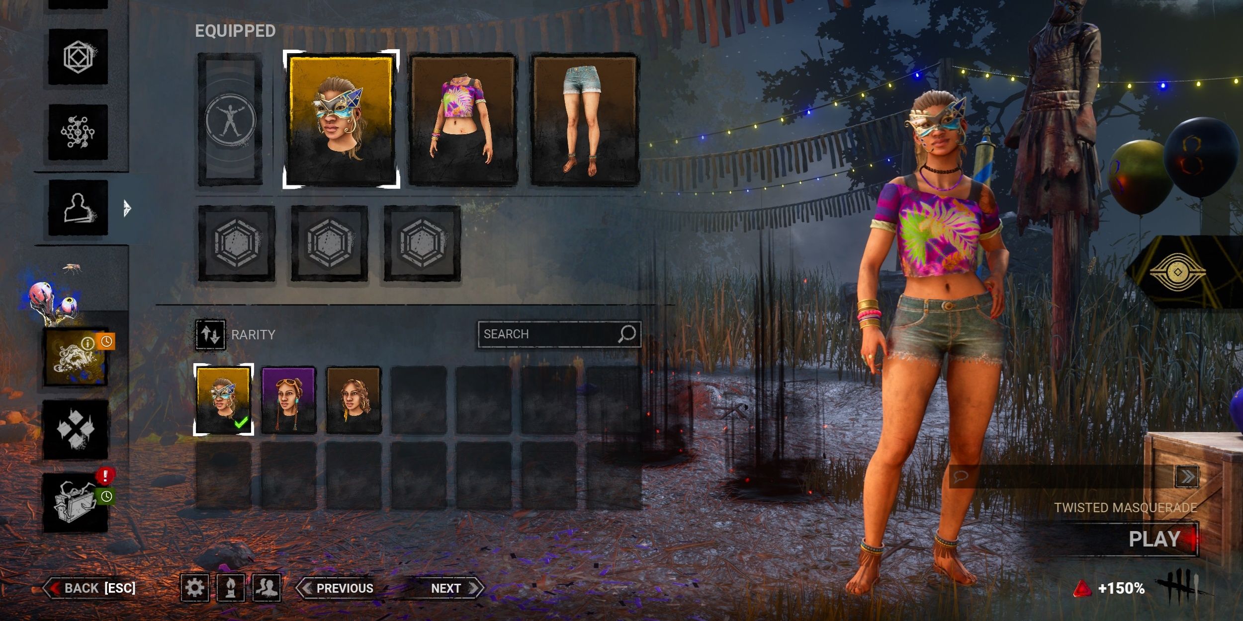 Thalita in her Twisted Masquerade mask and a colorful tank top, in Dead by Daylight