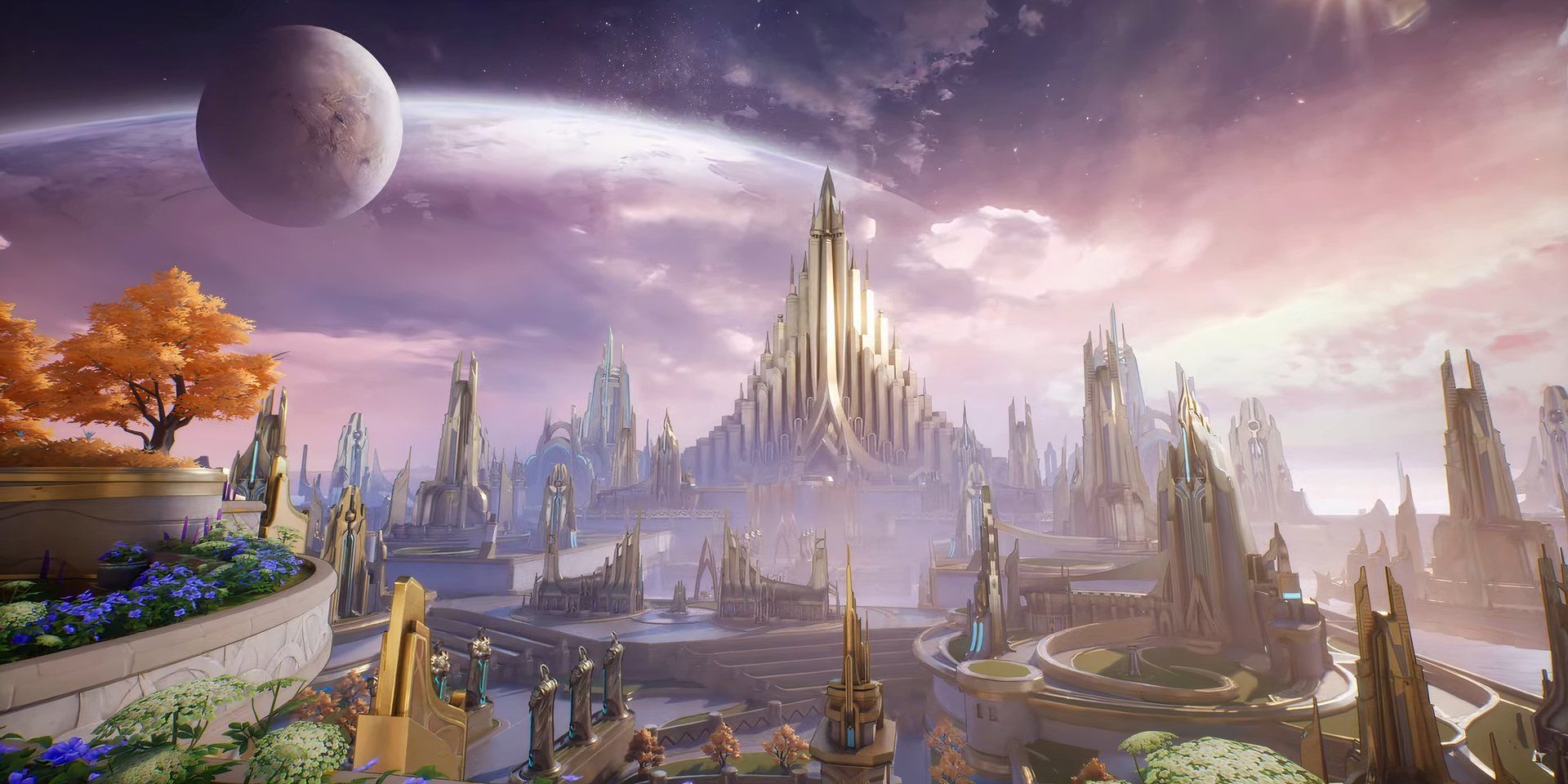 A far-out view of the Yggsgard Royal Palace map in Marvel Rivals.