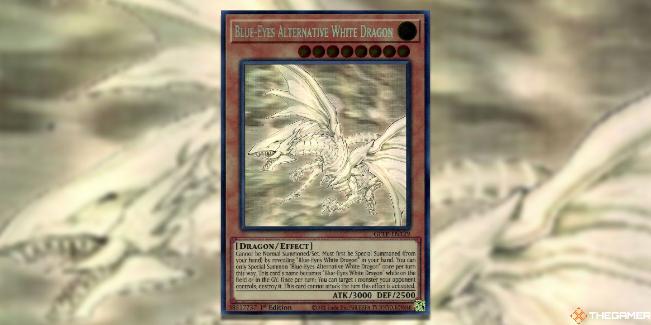 Ghost, rare blue-eyes alternate white dragon, Yu-Gi-Oh! card art.