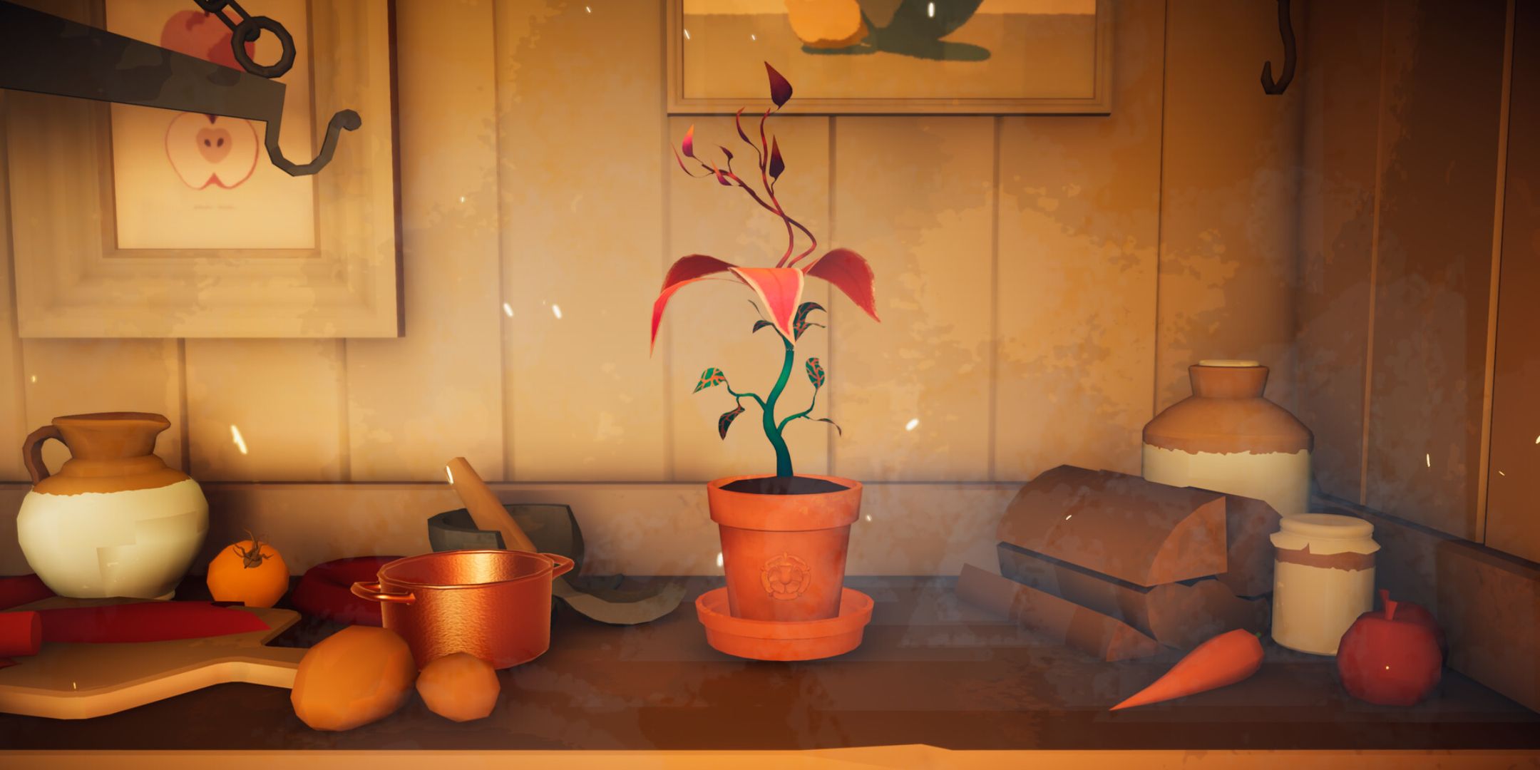 Potted plant botanicals on the table.