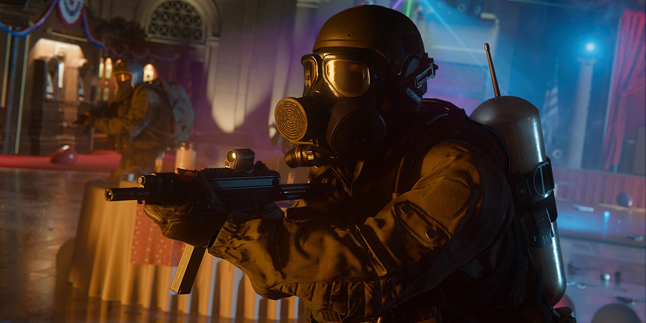 Call of Duty Black Ops 6 player in a hazmat suit with a submachine gun